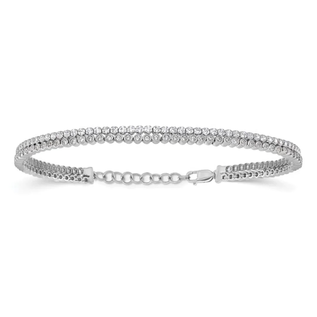 14k White Gold 7/8 Carat Lab Grown Diamond Double Strand Bracelet - Fine Diamond