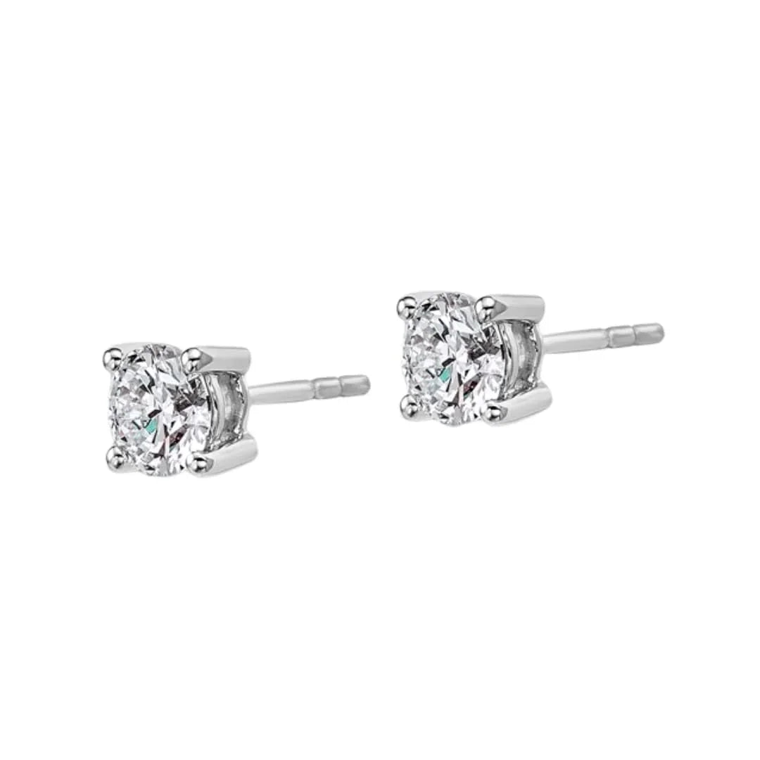 14K White Gold Round Shape Lab Diamond Stud Earrings - Fine Diamond