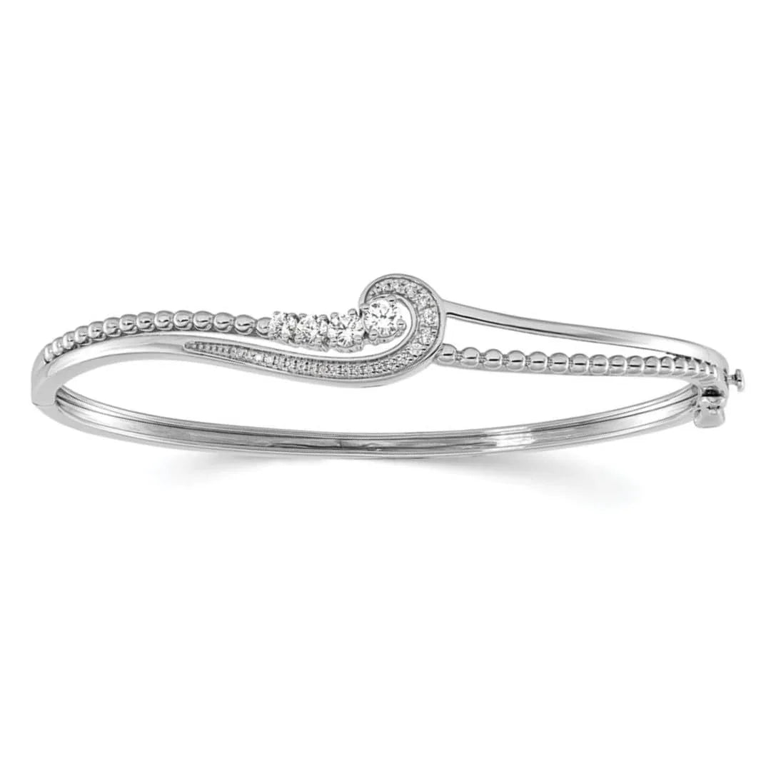 14k White Gold 1/2 carat Lab Grown Diamond Swirl Bangle Bracelet - Fine Diamond