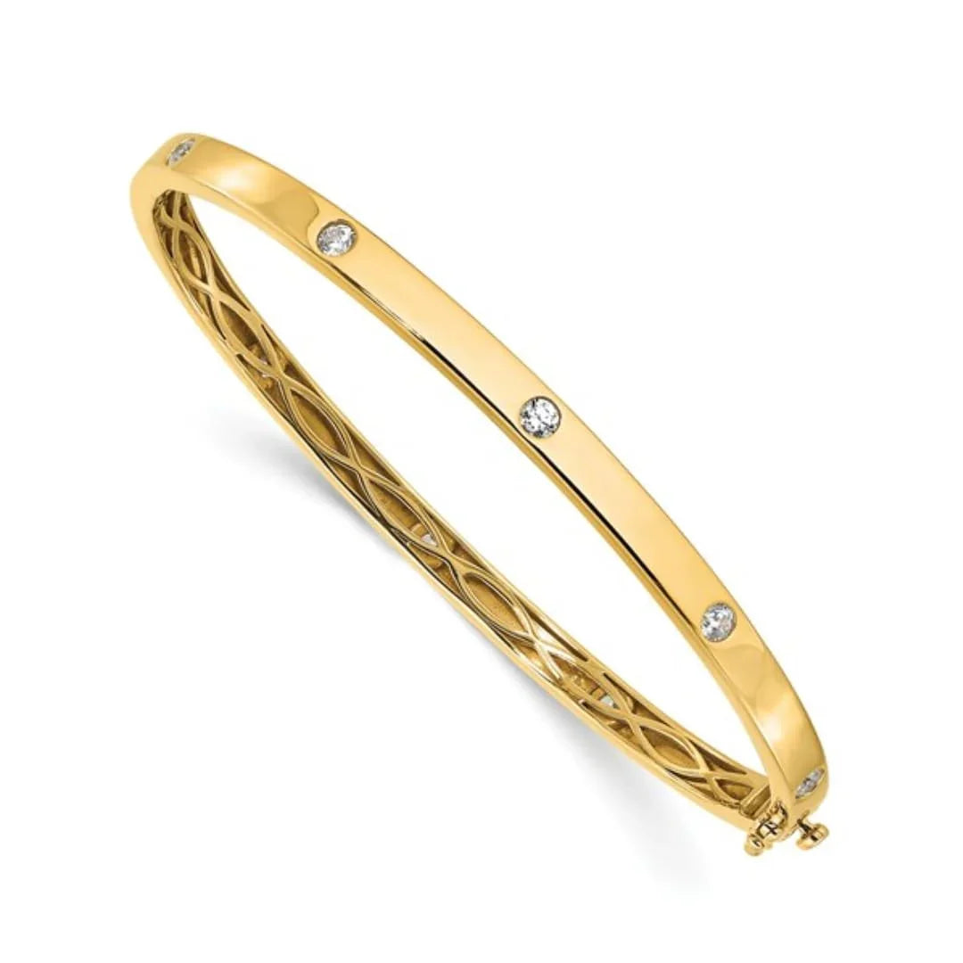 14k Yellow Gold Lab Grown Diamond Bangle Bracelet - Fine Diamond
