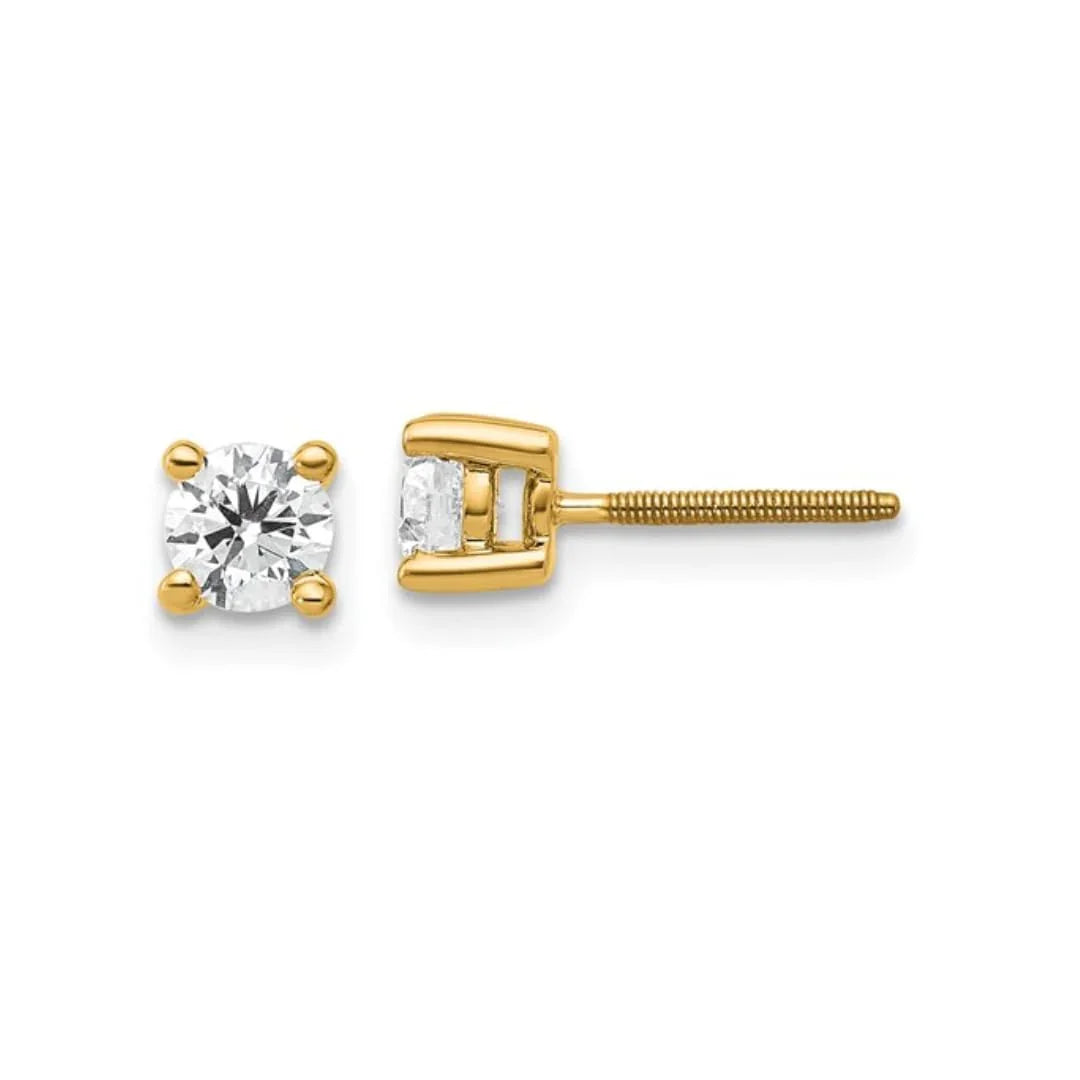 14K Yellow Gold Lab Diamond Stud Earrings Round Shaped - Fine Diamond