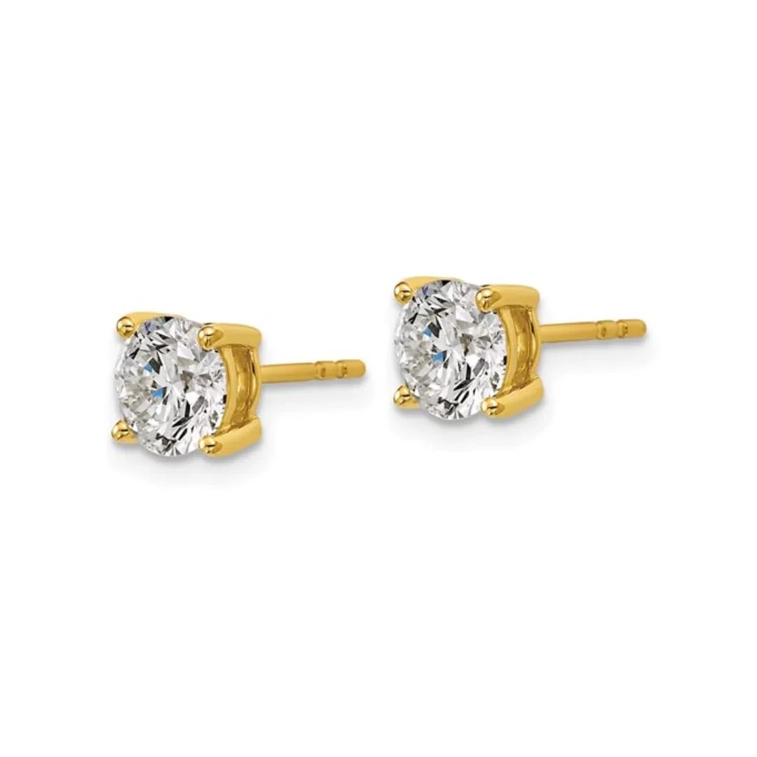14K Yellow Gold Lab Grown Round Diamond Stud Earrings - Fine Diamond