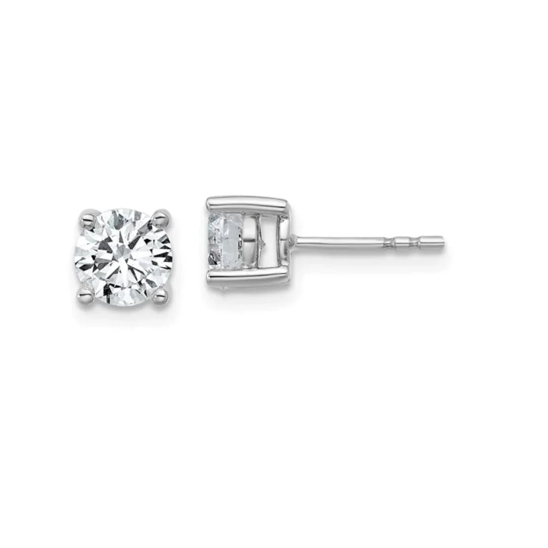 14K White Gold Lab Grown Diamond Round Shaped Stud Earrings - Fine Diamond