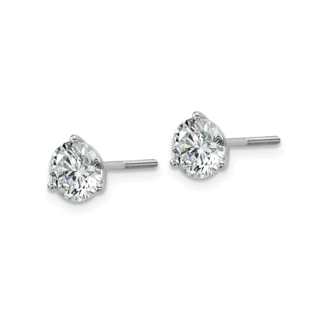 14K White Gold Round Shape Lab Diamond Stud Earrings - Fine Diamond