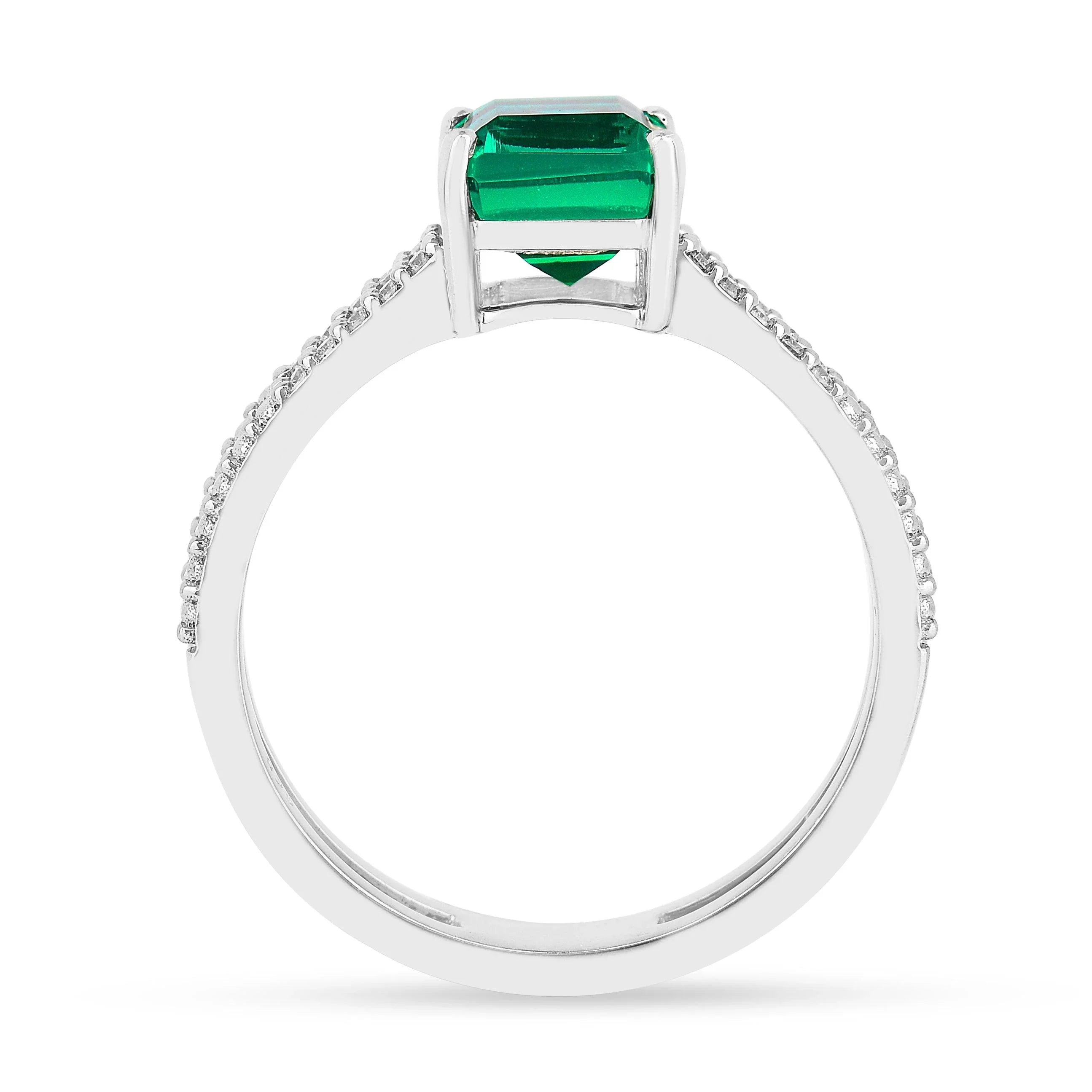 Colombian Created Emerald Double Band Ring - Fine Diamond