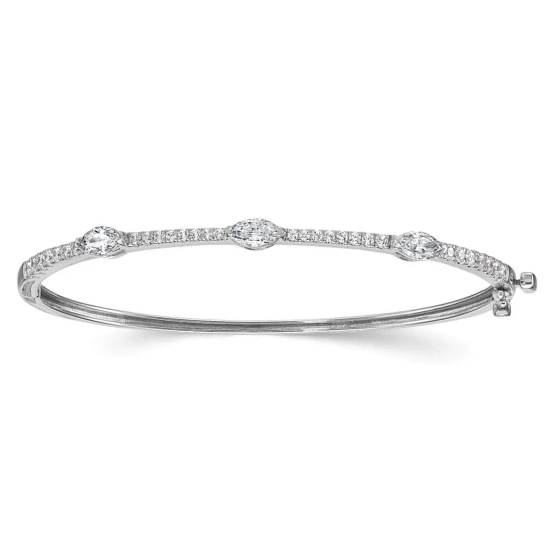14k White Gold Lab Diamond Hinged Bangle Bracelet - Fine Diamond