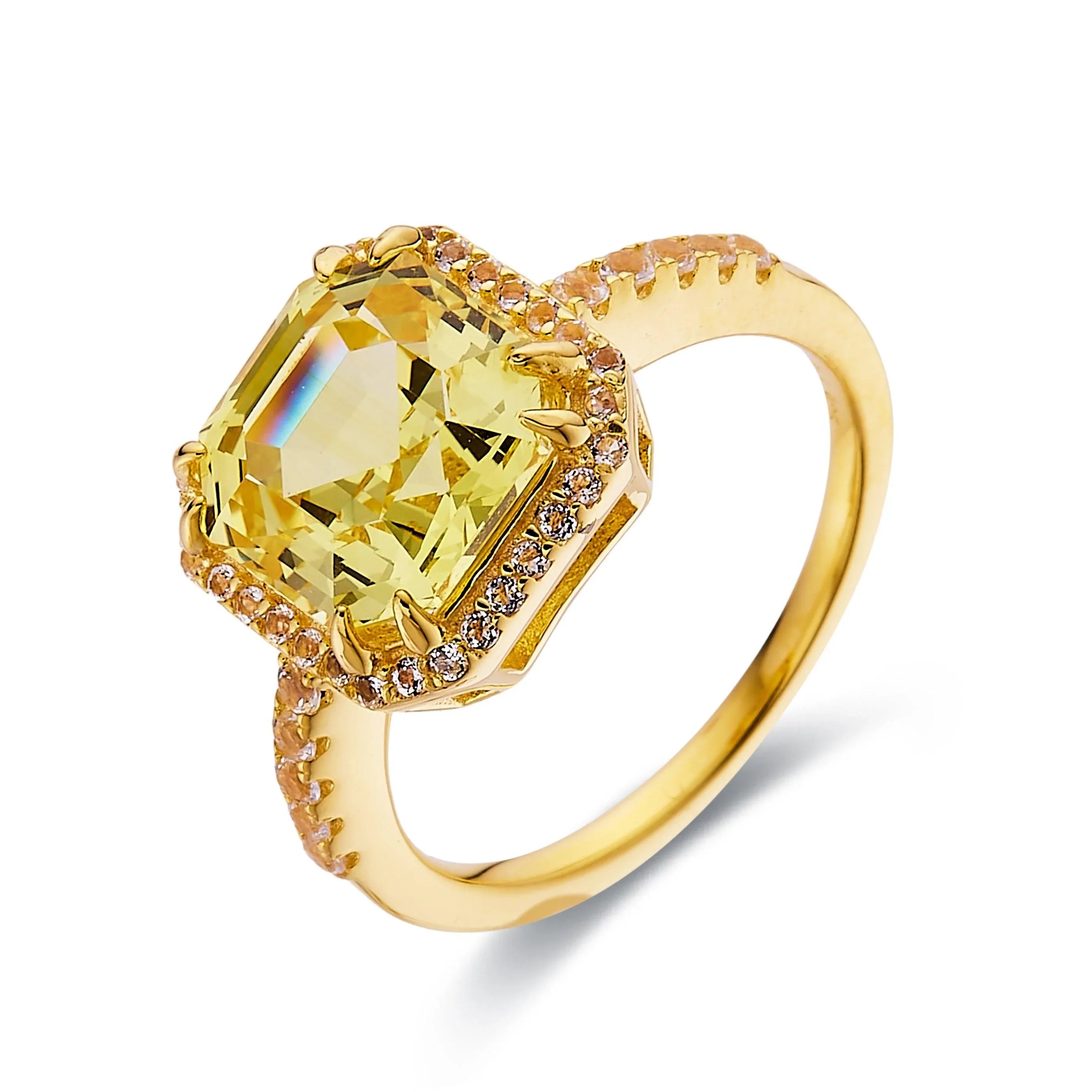 Yellow Sapphire Asscher Cut Halo Ring - Fine Diamond