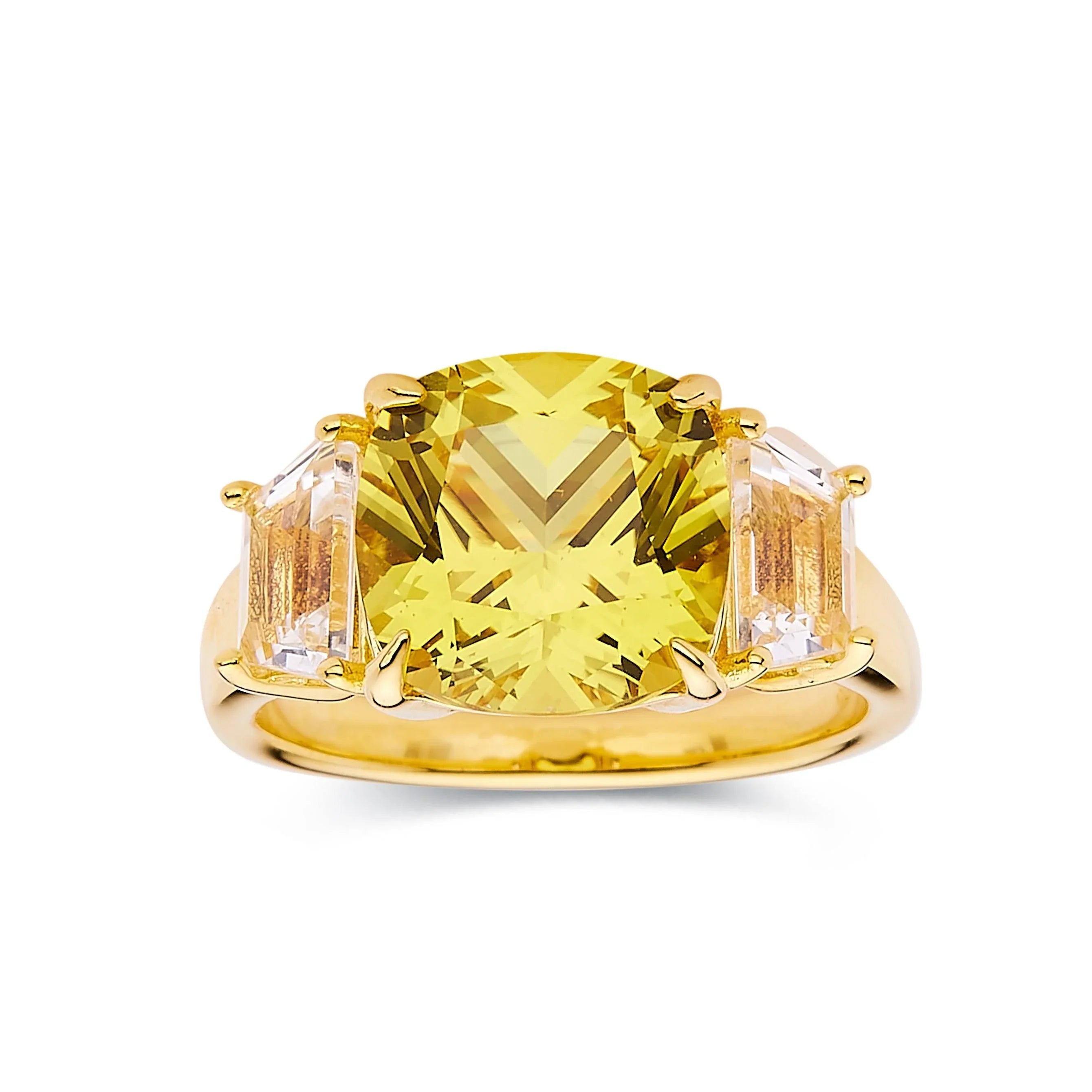 Yellow Sapphire Three Stone Statement Ring - Fine Diamond