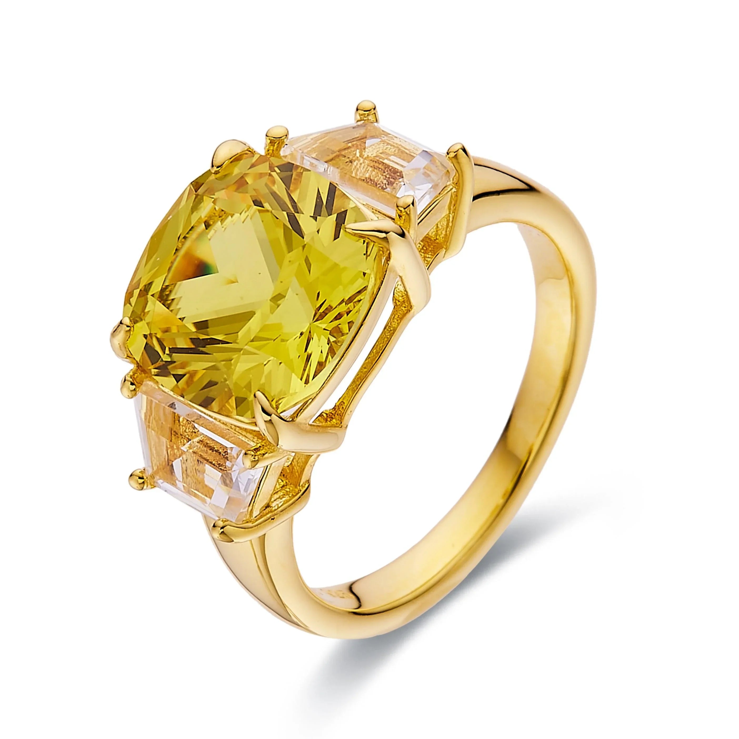 Yellow Sapphire Three Stone Statement Ring - Fine Diamond