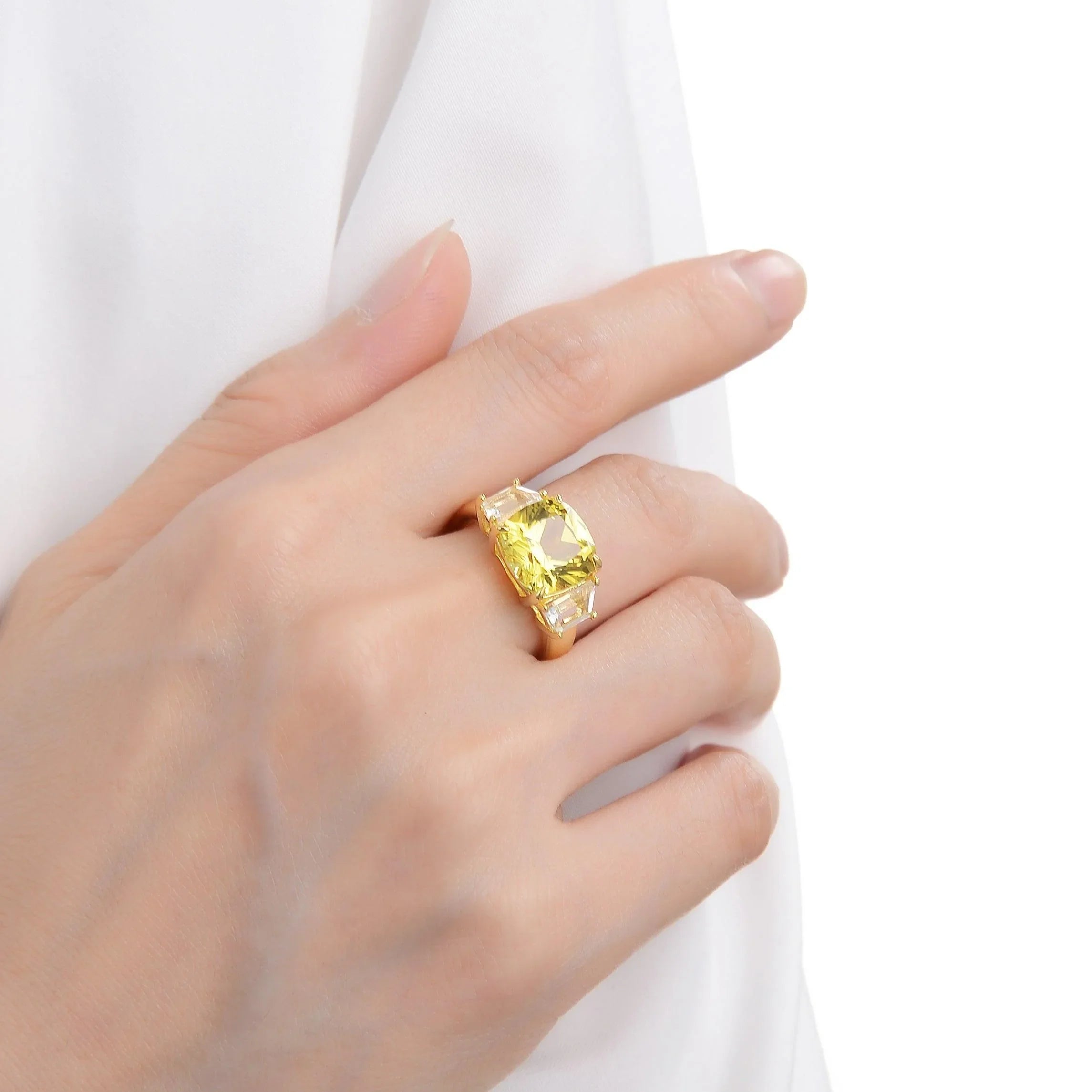 Yellow Sapphire Three Stone Statement Ring - Fine Diamond