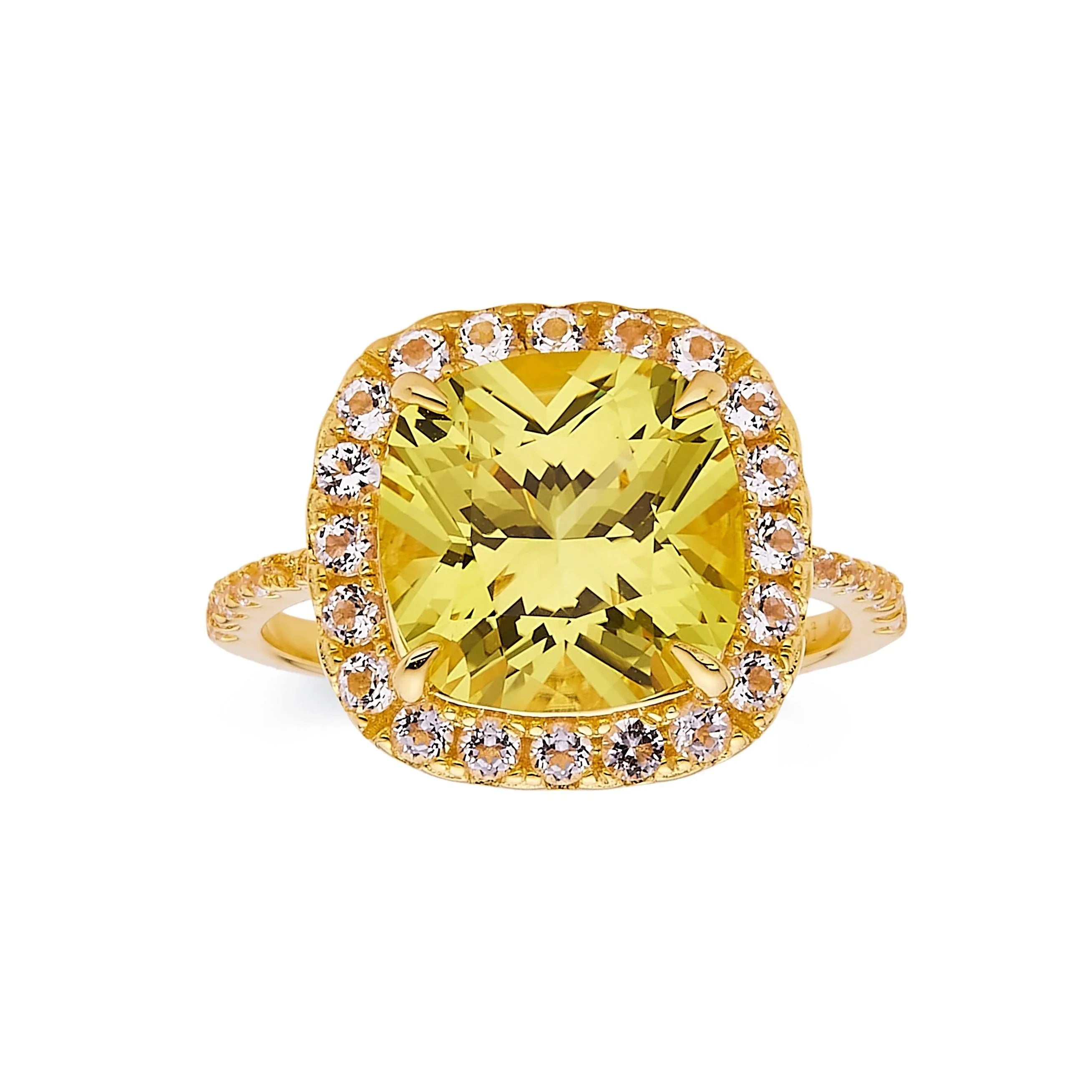 Yellow Sapphire Cushion Statement Halo Ring - Fine Diamond