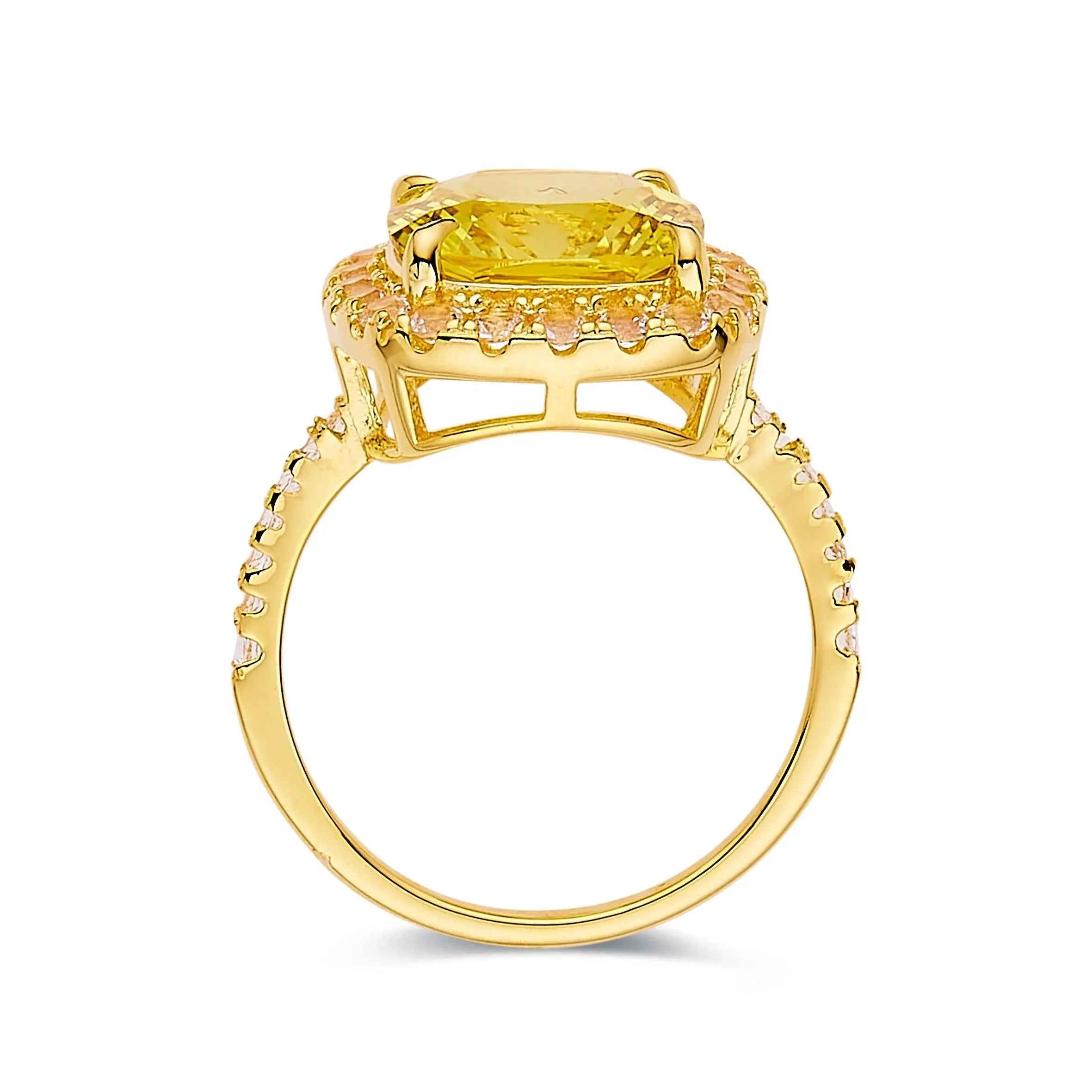 Yellow Sapphire Cushion Statement Halo Ring - Fine Diamond