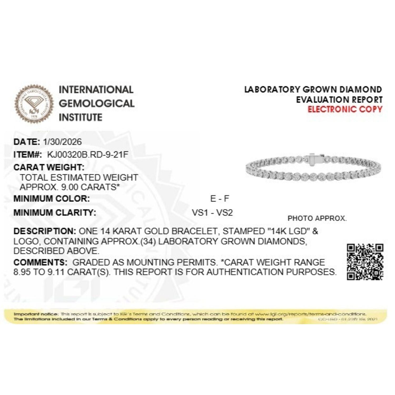 Round Shaped Lab Grown Diamond (F/VS) Bracelet in 14K Gold
