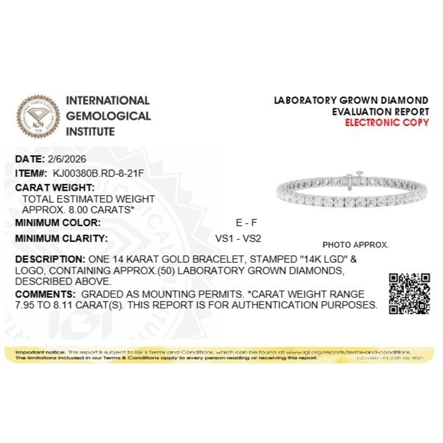 Round Shaped Lab Grown Diamond (F/VS) Bracelet in 14K Gold