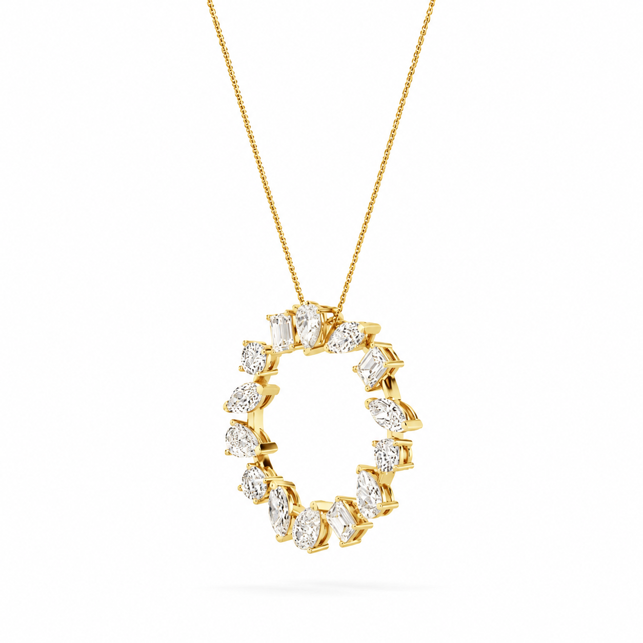 3.0 Ctw Multi-Shape (F/VS) Lab Grown Diamond Prong 14K Yellow Gold Open Circle Pendant Necklace