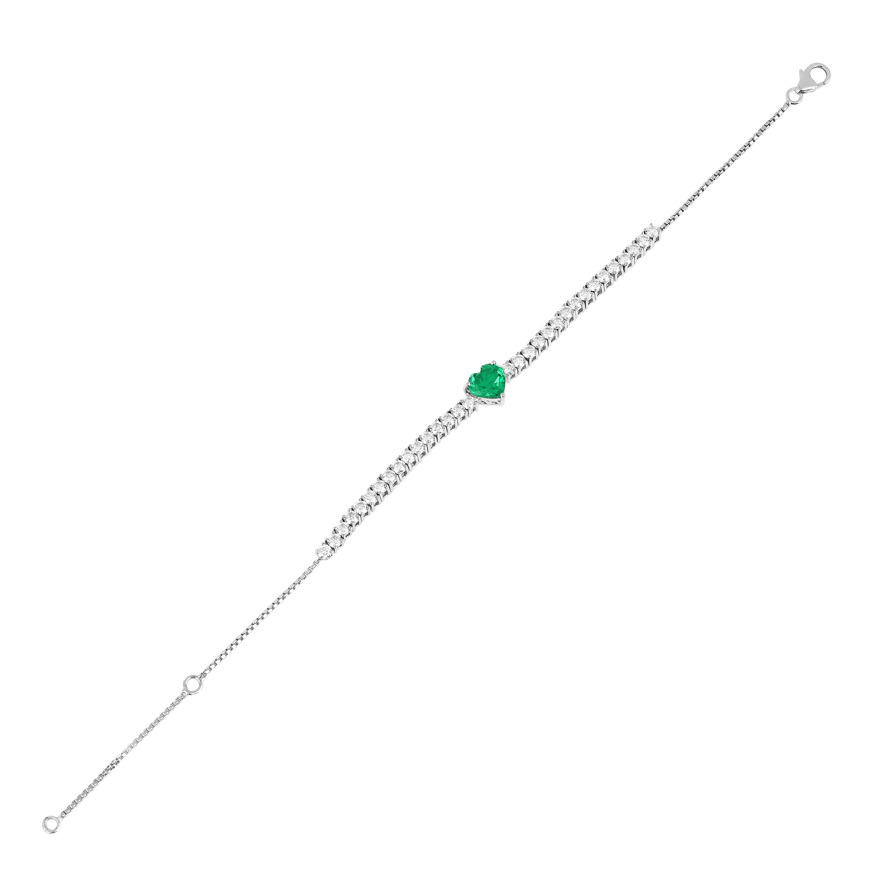 Colombian Created Emerald Heart Bracelet - Fine Diamond