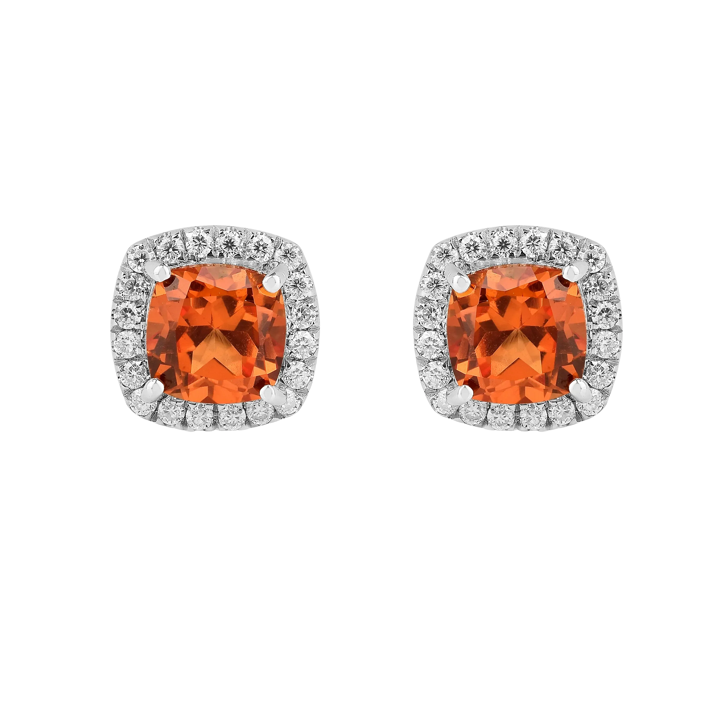 Peach Sapphire Cushion Stud Earrings - Fine Diamond