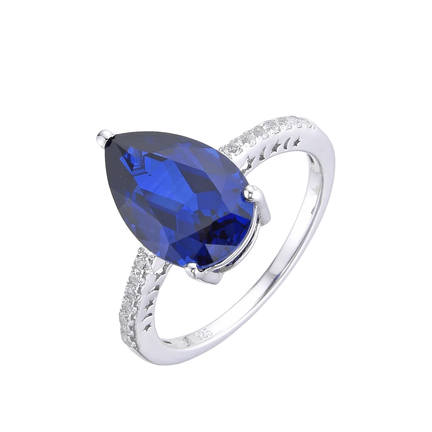 Ceylon Sapphire Teardrop Ring - Fine Diamond