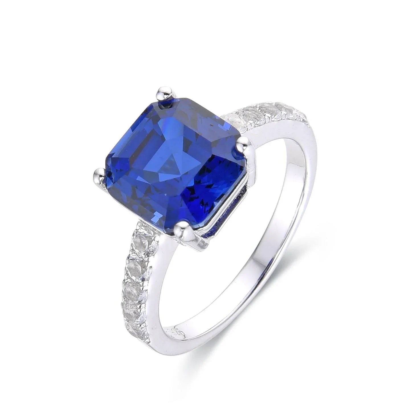 Ceylon Sapphire Asscher Cut Ring - Fine Diamond