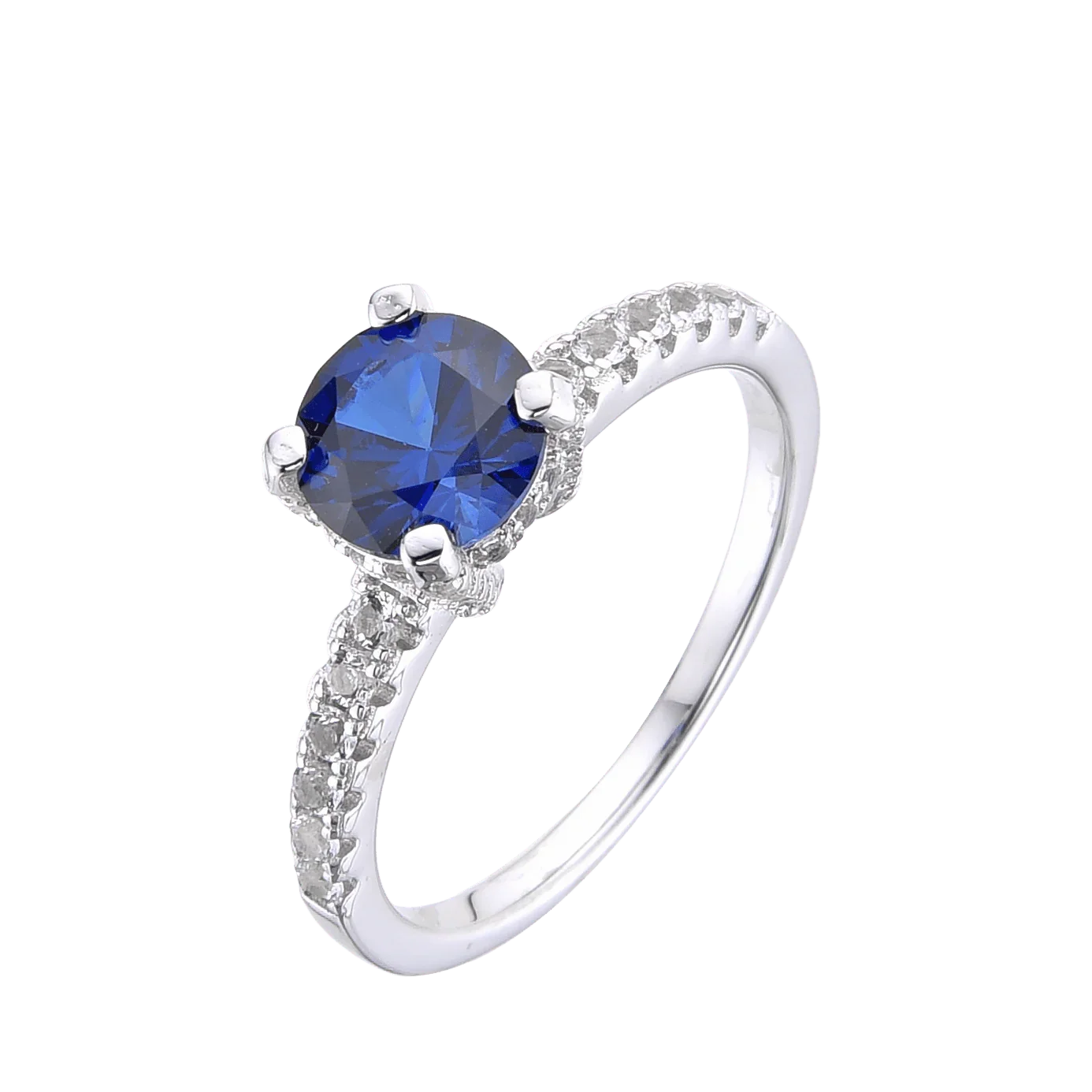 Ceylon Sapphire Round Solitare Ring - Fine Diamond