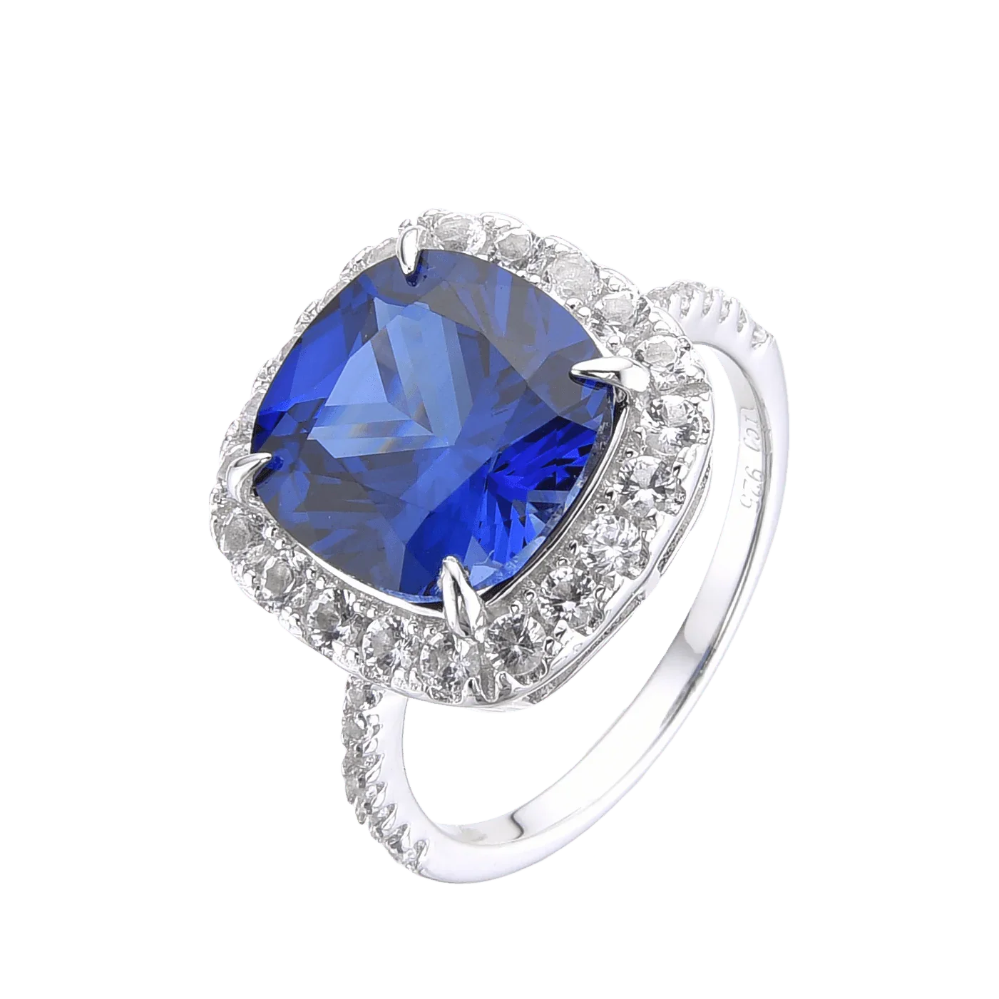 Ceylon Sapphire Cushion Halo Ring - Fine Diamond