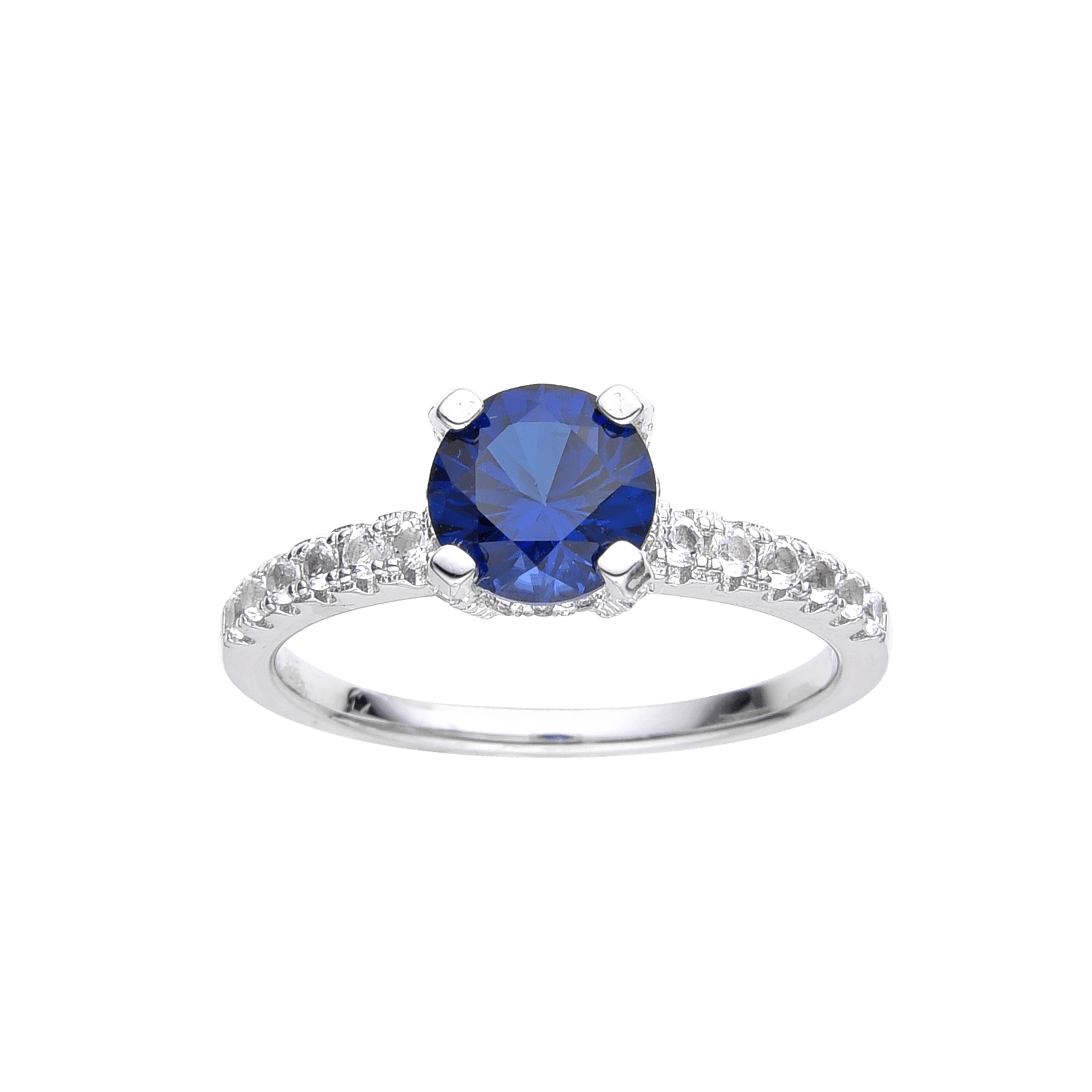 Blue Sapphire Ring Blue Solitare Engagement Ring September Birthday Gift Silver Ring for Her FineColorJewels