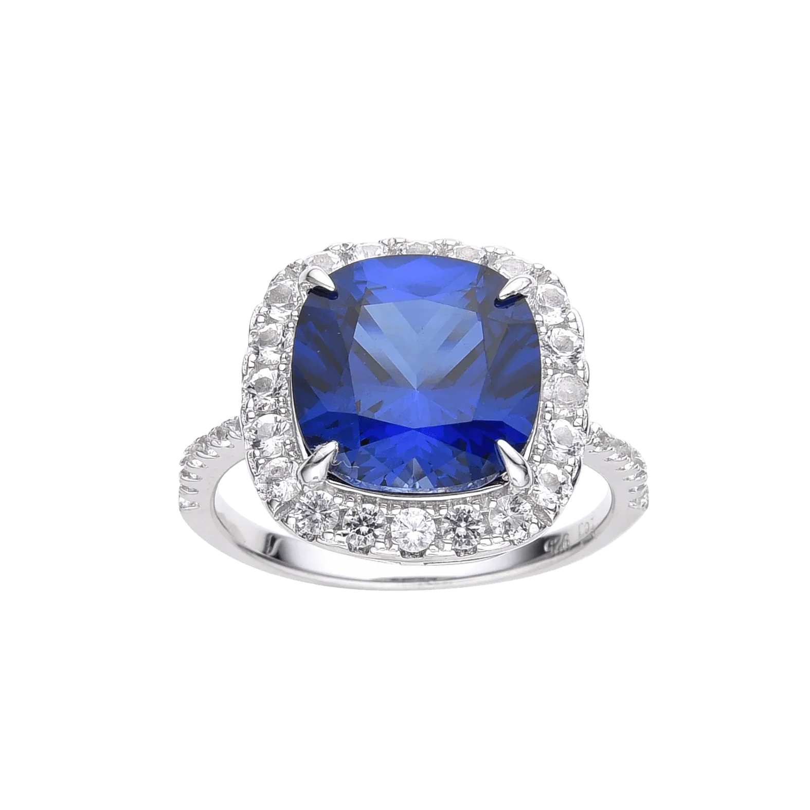 Ceylon Sapphire Cushion Halo Ring - Fine Diamond