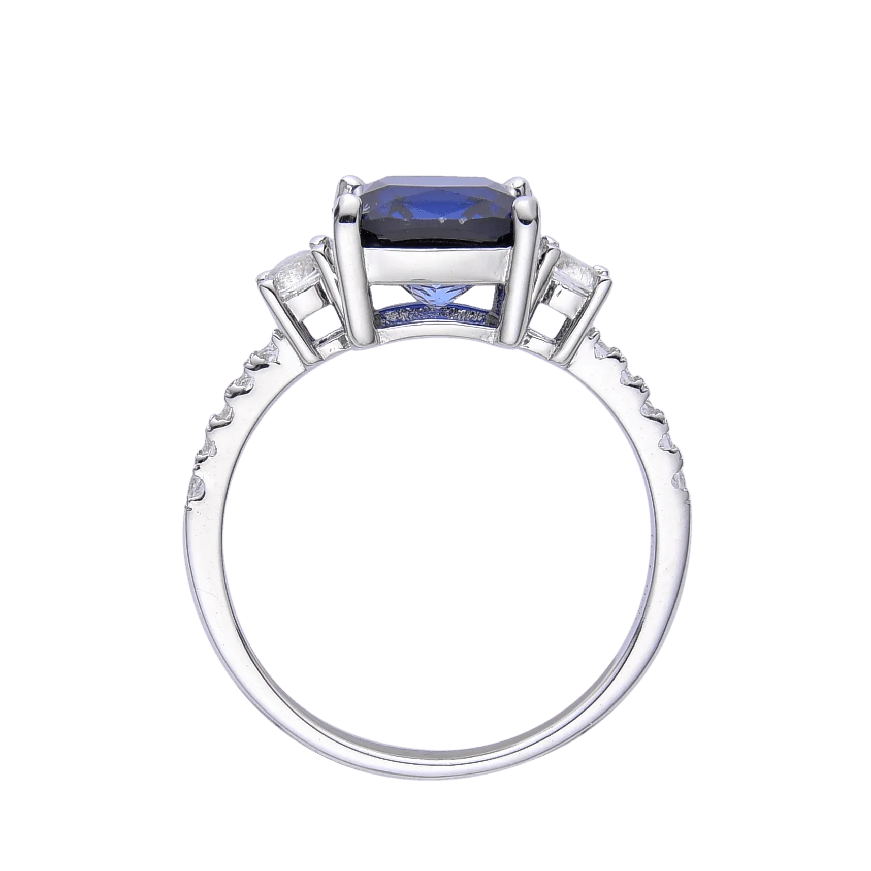 Ceylon Sapphire Cushion Three Stone Ring - Fine Diamond