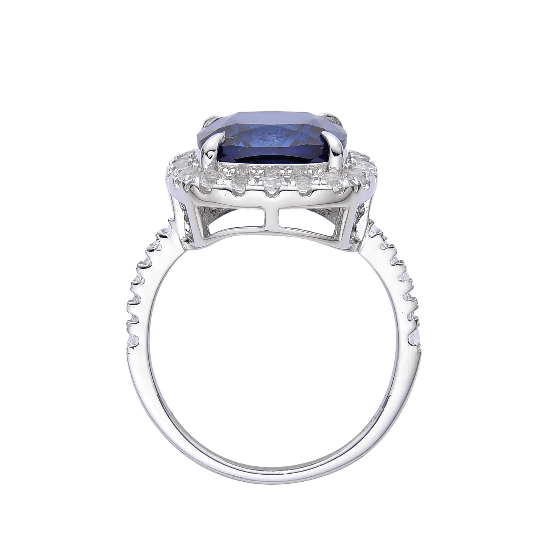 Ceylon Sapphire Cushion Halo Ring - Fine Diamond
