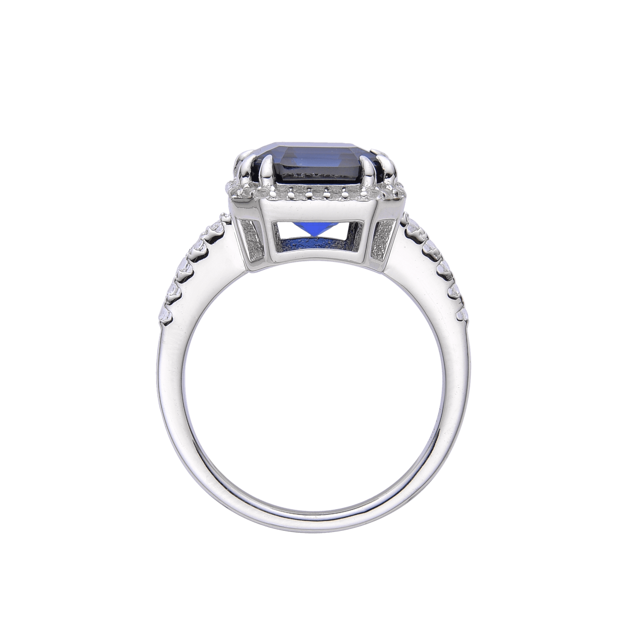 Blue Sapphire Ring for Women Created Blue Asscher Cut Halo White Topaz Diamond Engagement Ring September Birthstone Gift - FineColorJewels
