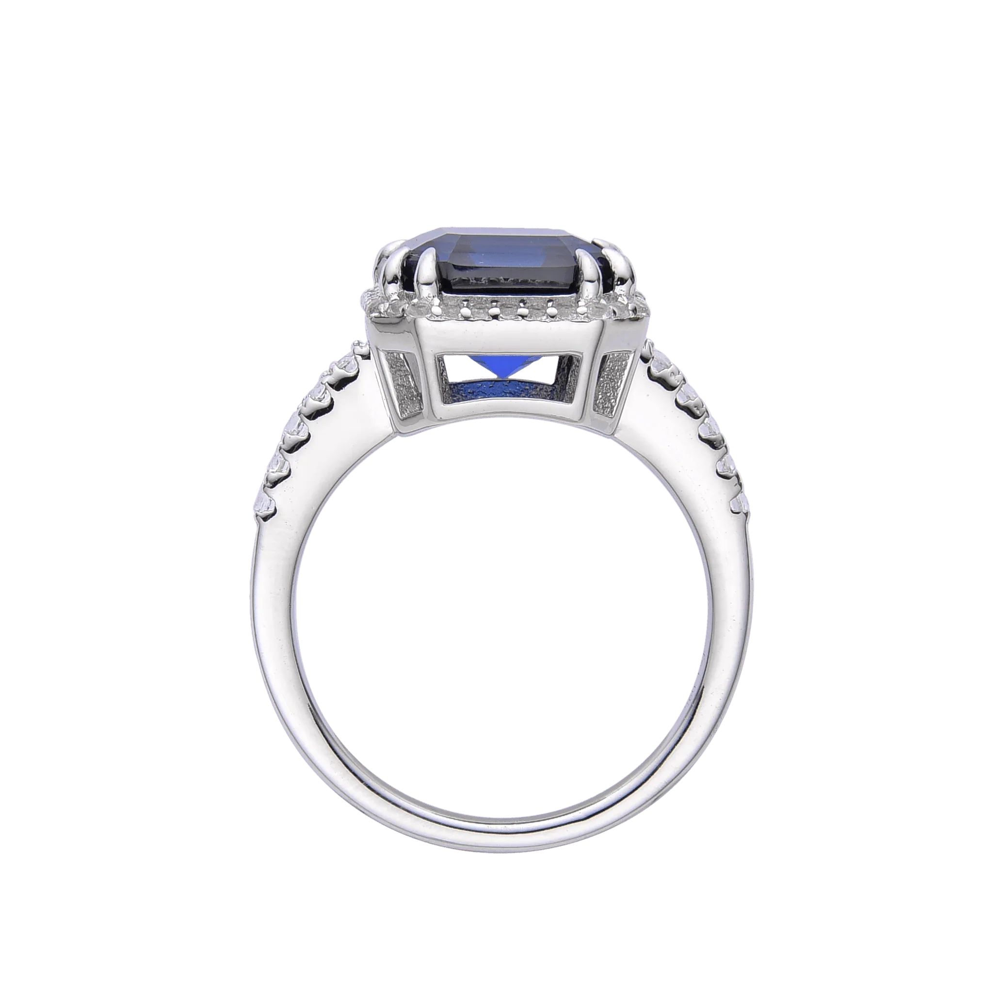 Ceylon Sapphire Asscher Cut Halo Ring - Fine Diamond