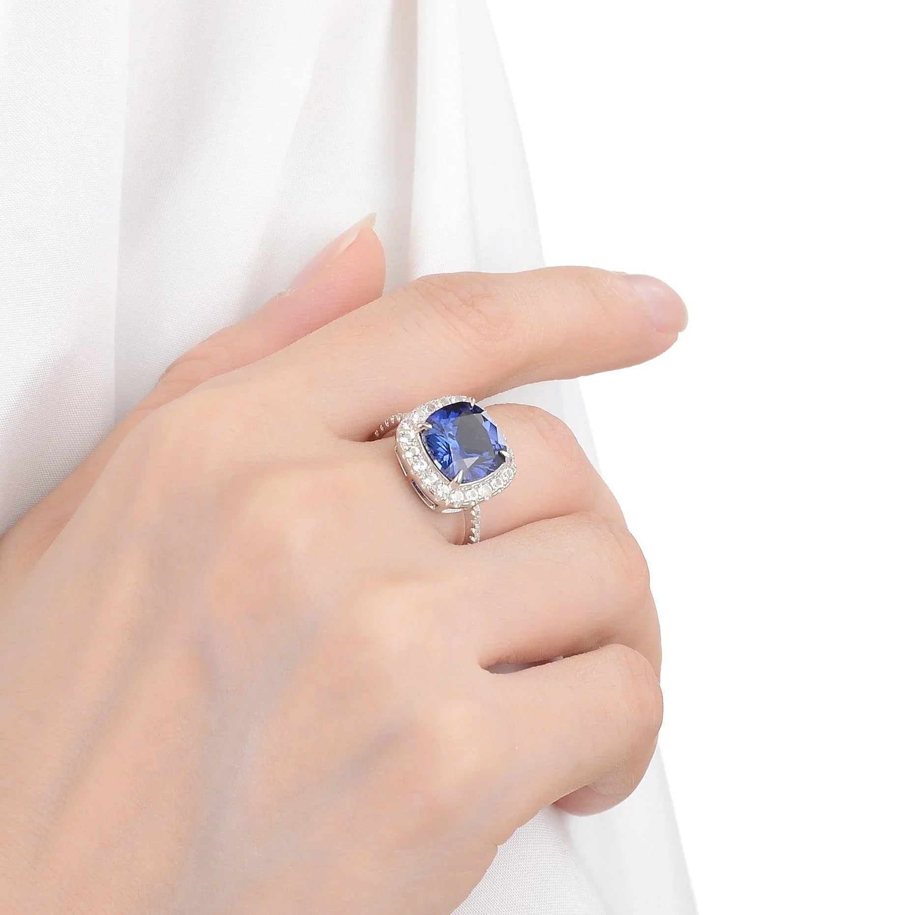 Ceylon Sapphire Cushion Halo Ring - Fine Diamond