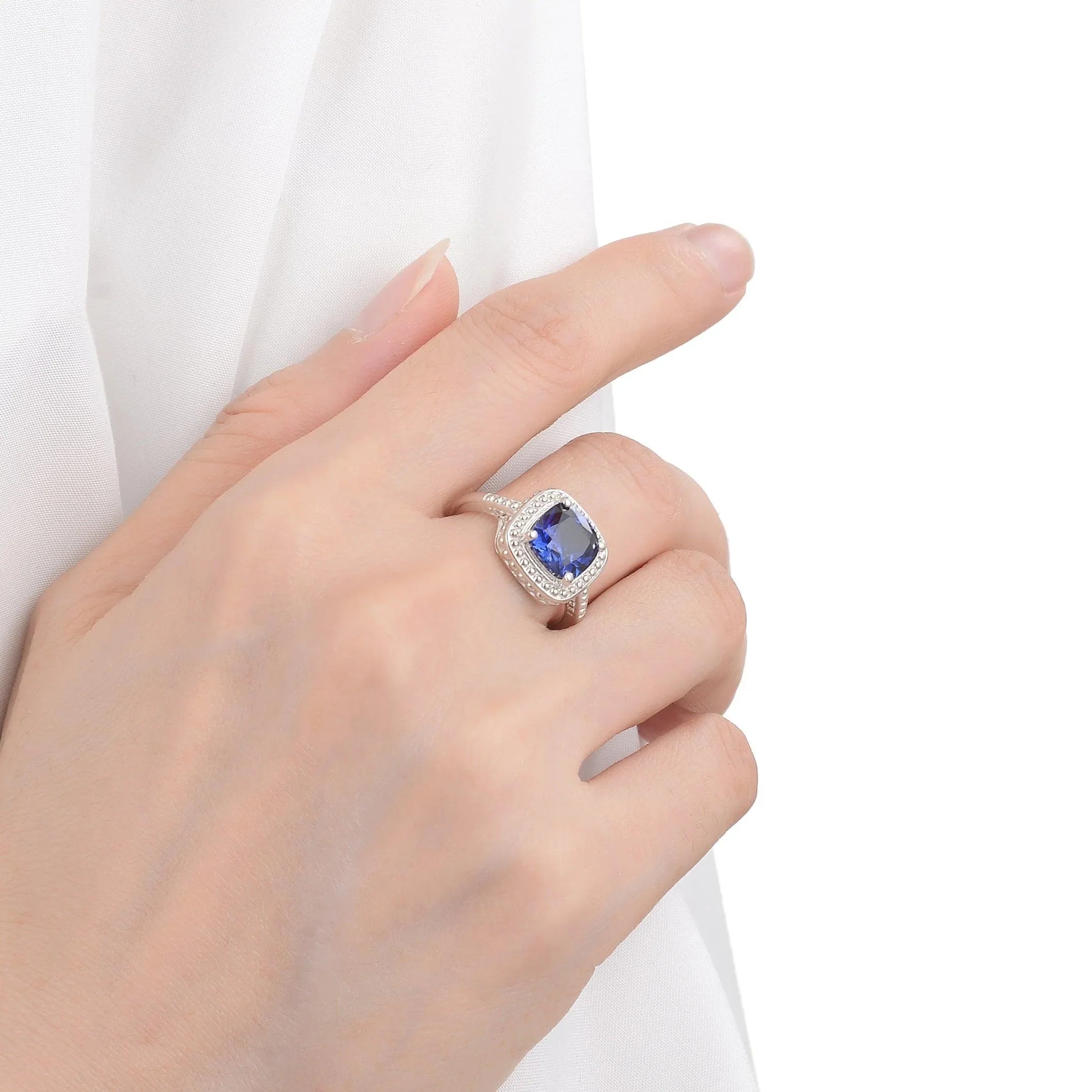 Ceylon Sapphire Cushion Statement Ring - Fine Diamond