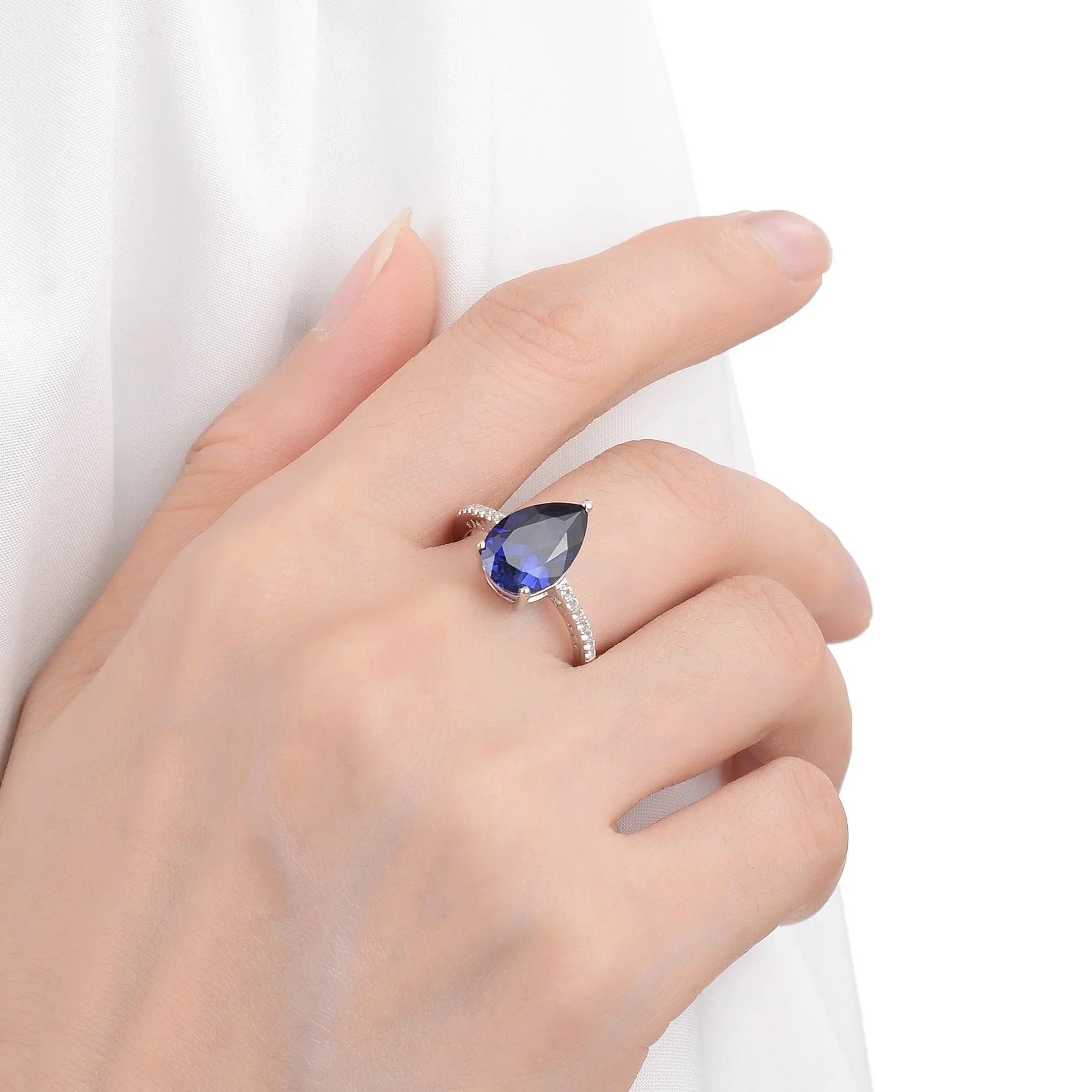 Ceylon Sapphire Teardrop Ring - Fine Diamond