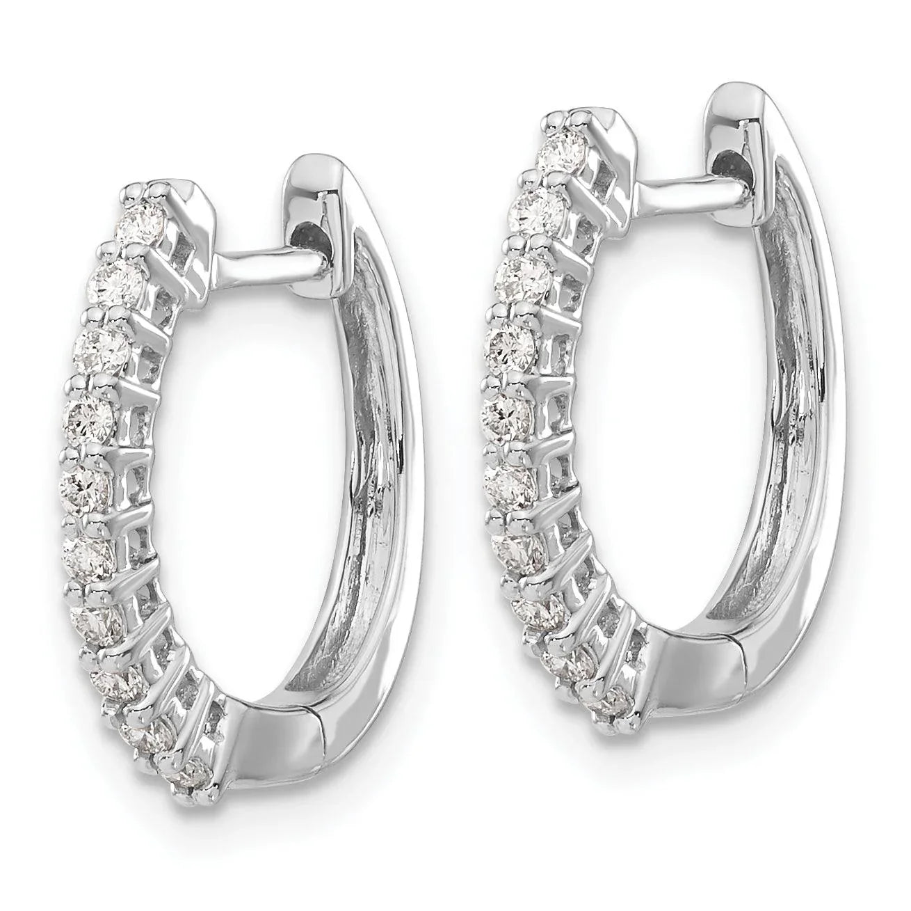 14K White Gold Lab Grown Diamond Hinged Hoop Earrings - Fine Diamond