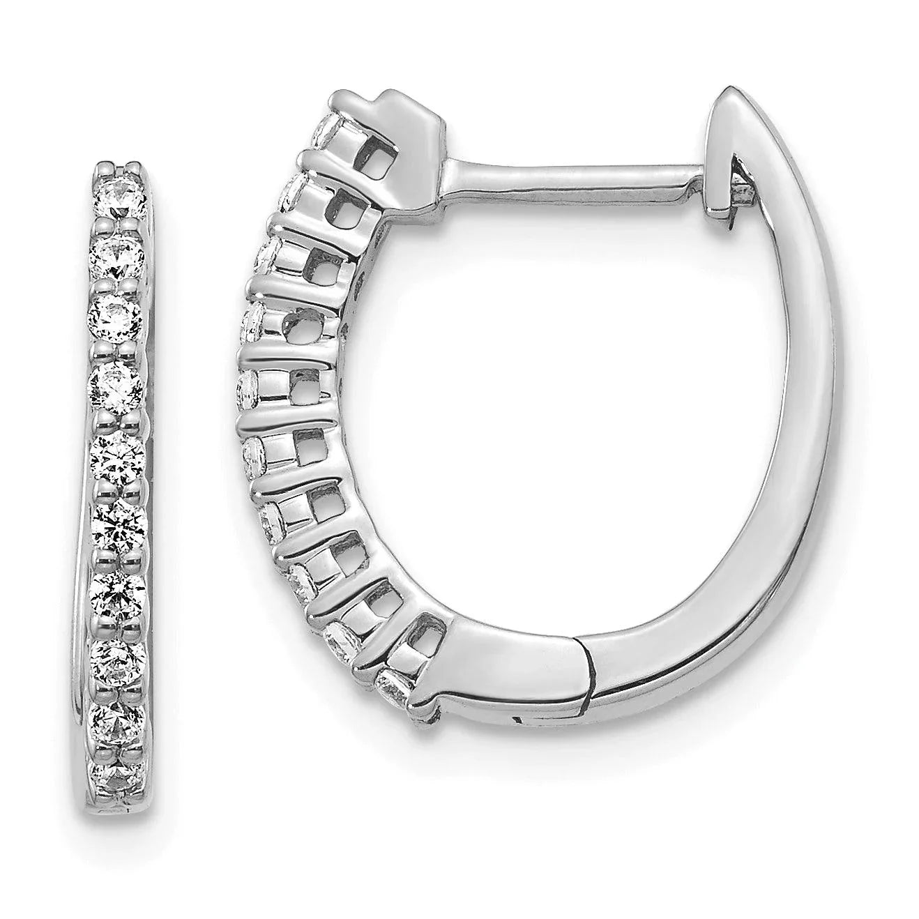 14K White Gold Lab Grown Diamond Hinged Hoop Earrings - Fine Diamond