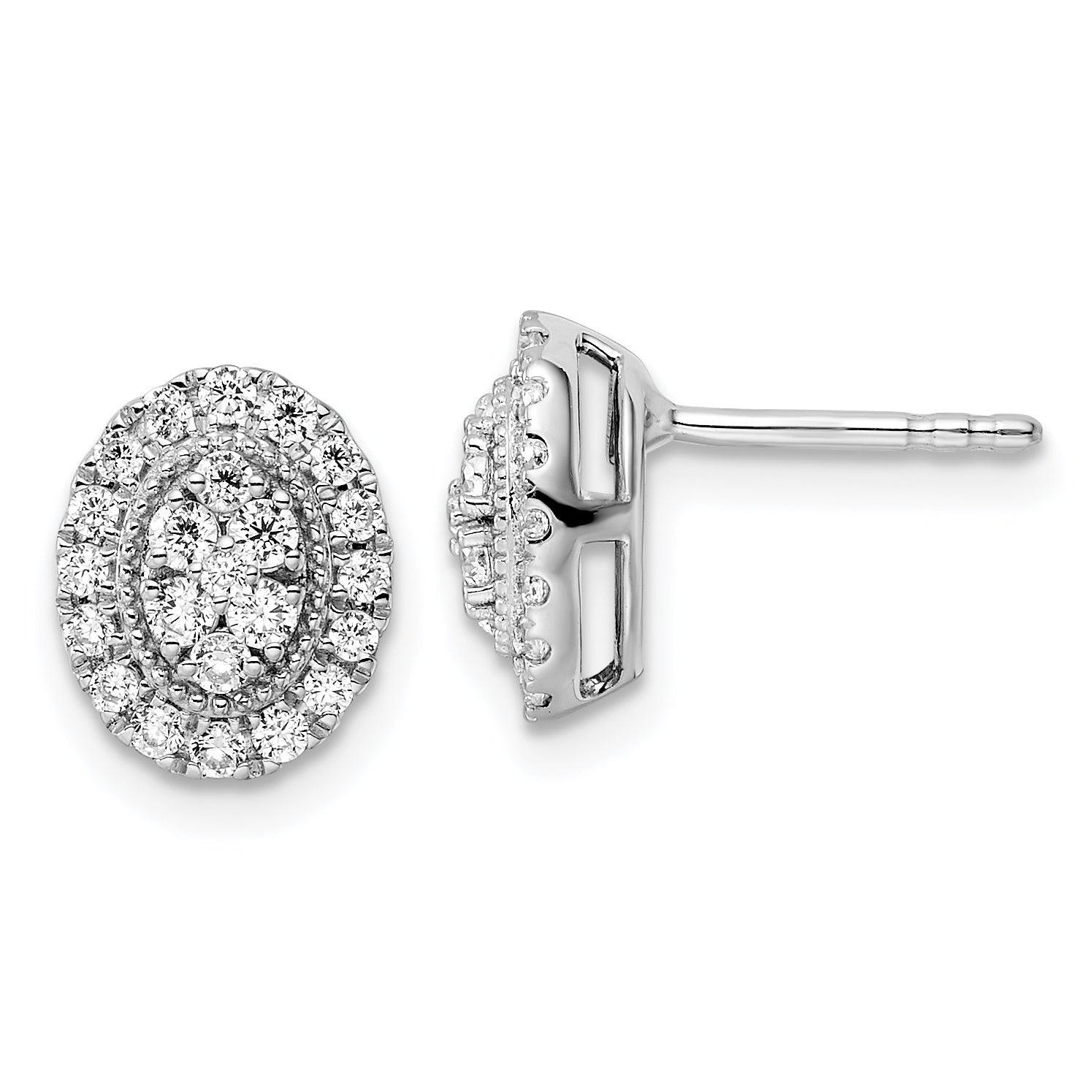 14K White Gold Lab Diamond Halo Stud Earrings - Fine Diamond