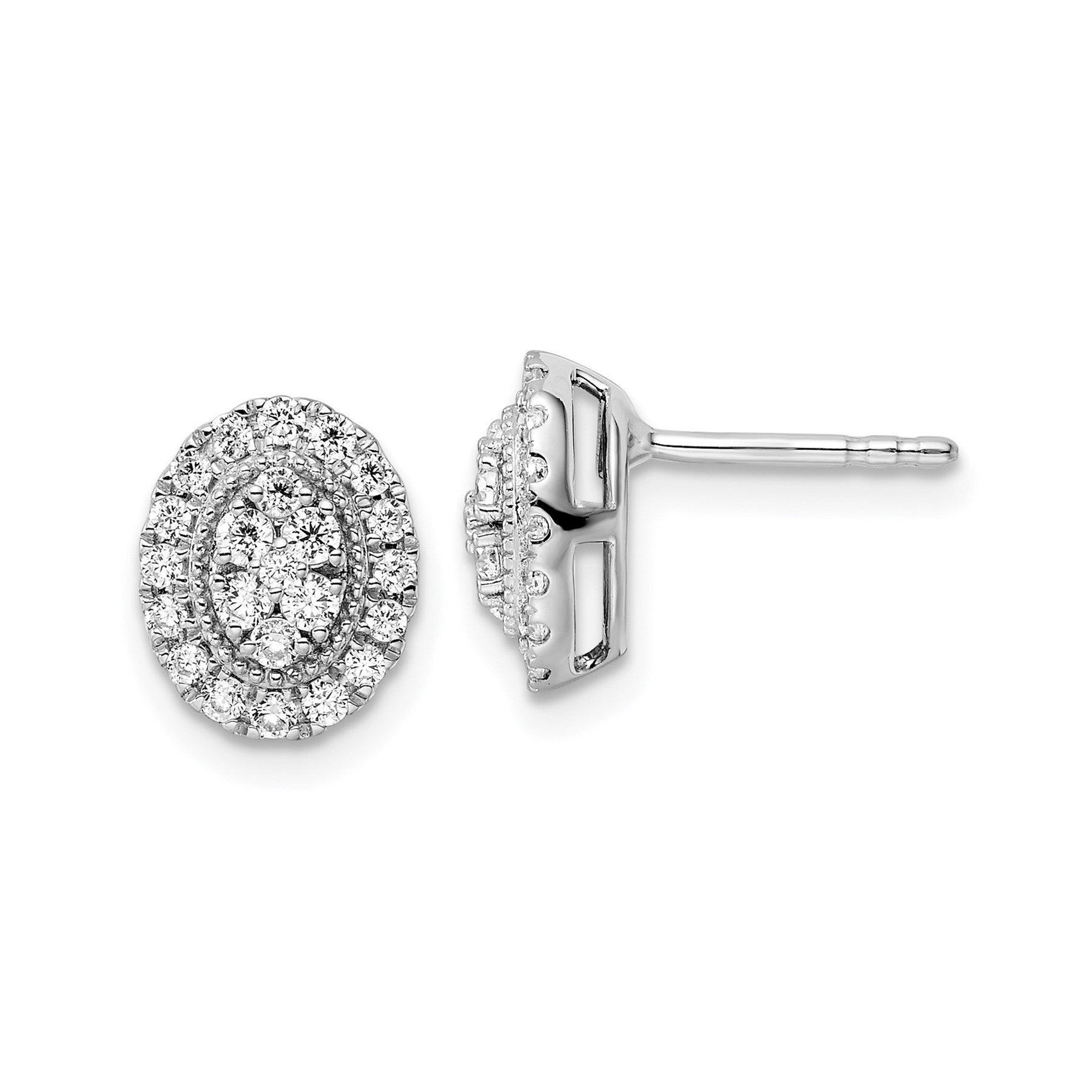 14K White Gold Lab Diamond Halo Stud Earrings - Fine Diamond