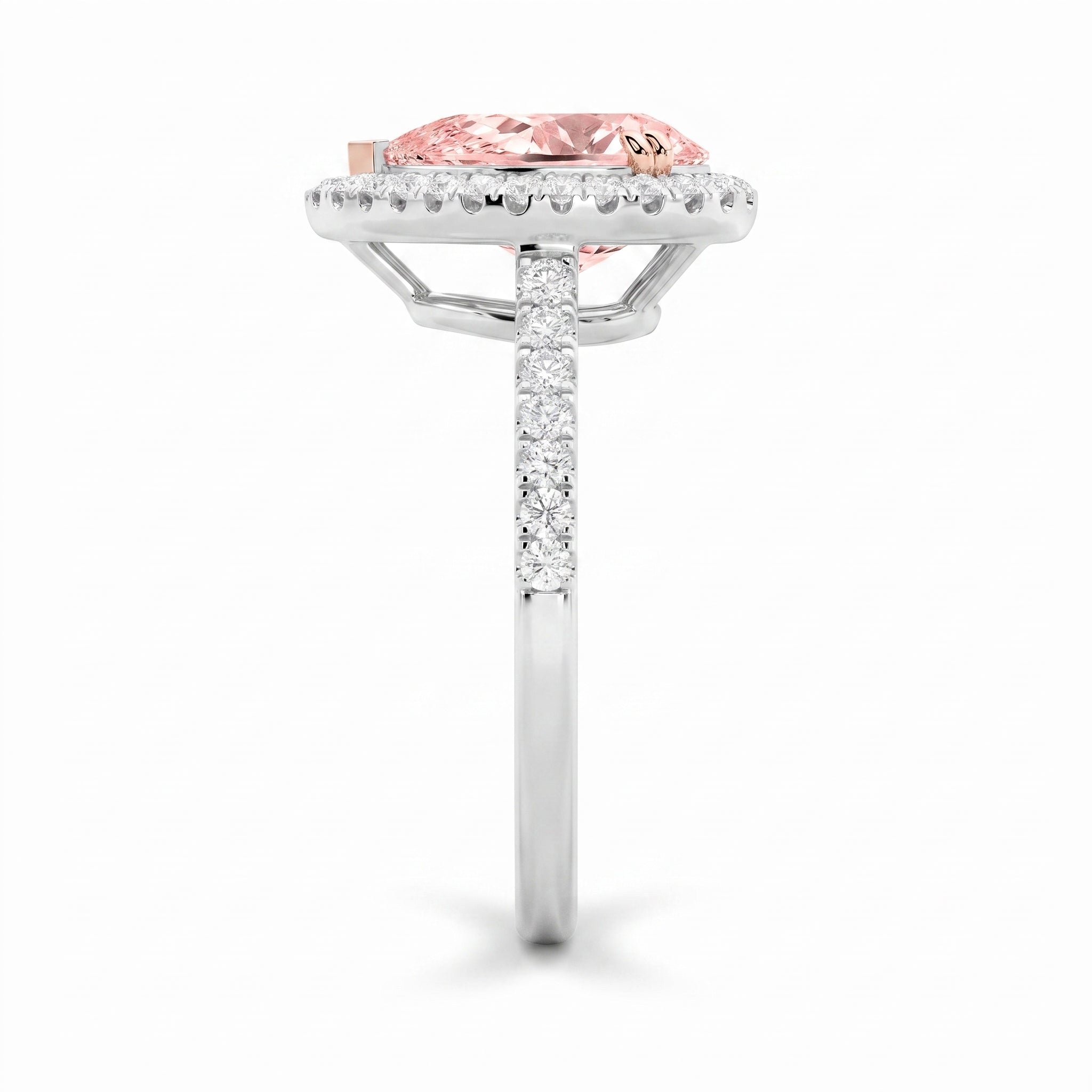 3Cttw Pear Shaped Pink Lab Grown Diamond (F/VS) Bold Accented Halo Engagement Ring in 14K Gold