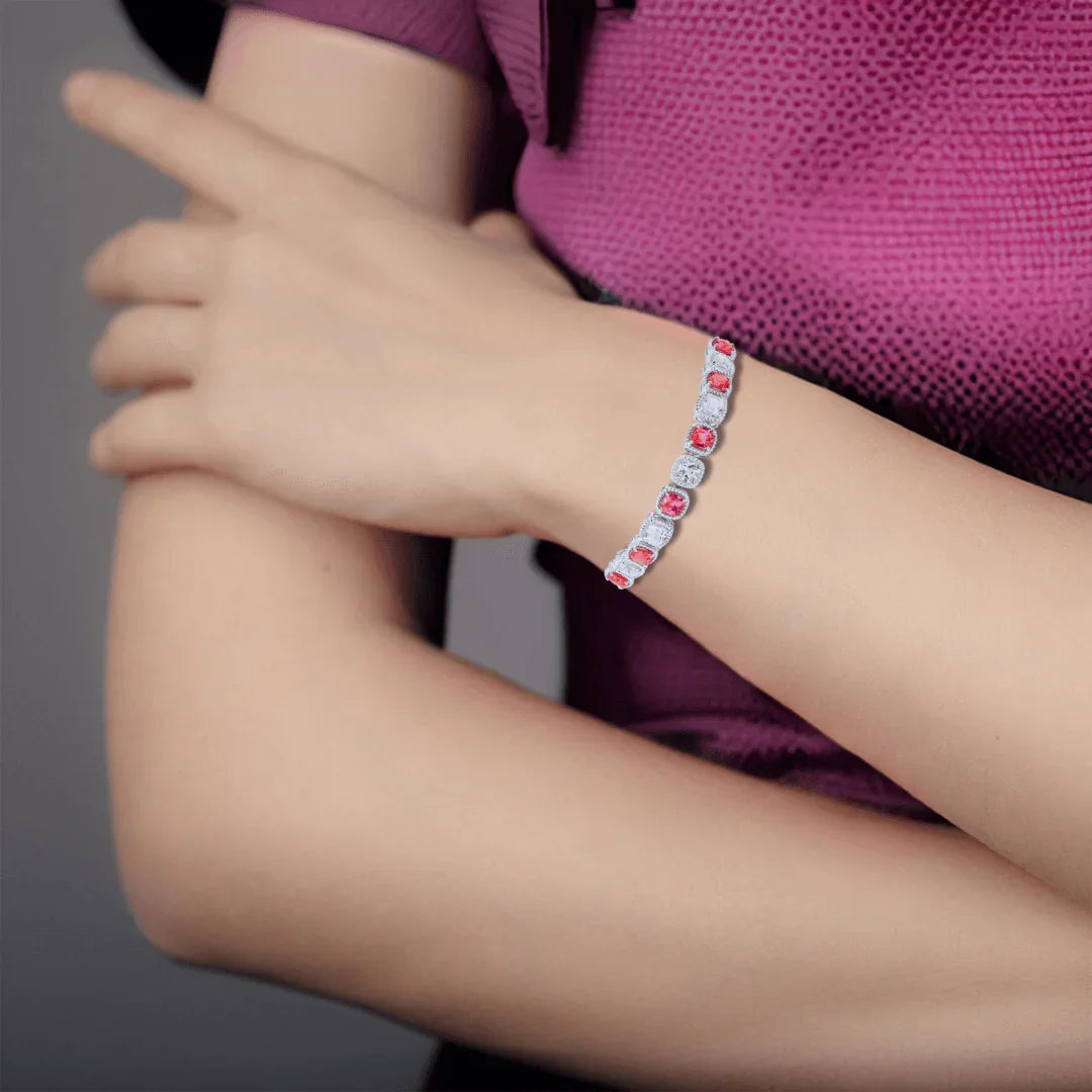 Peach and White Sapphire Tennis Bracelet - Fine Diamond
