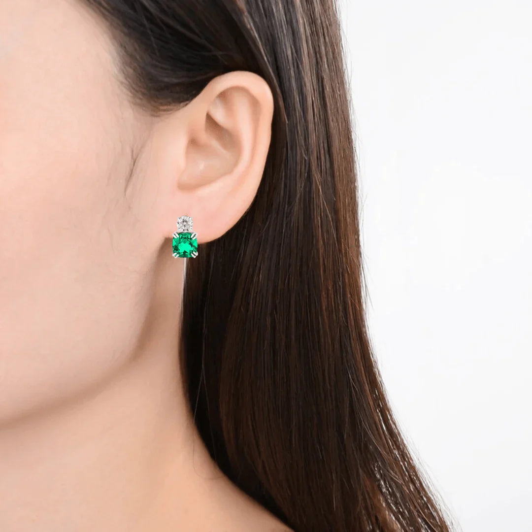 Green Colombian Created Emerald Stud Earrings - Fine Diamond