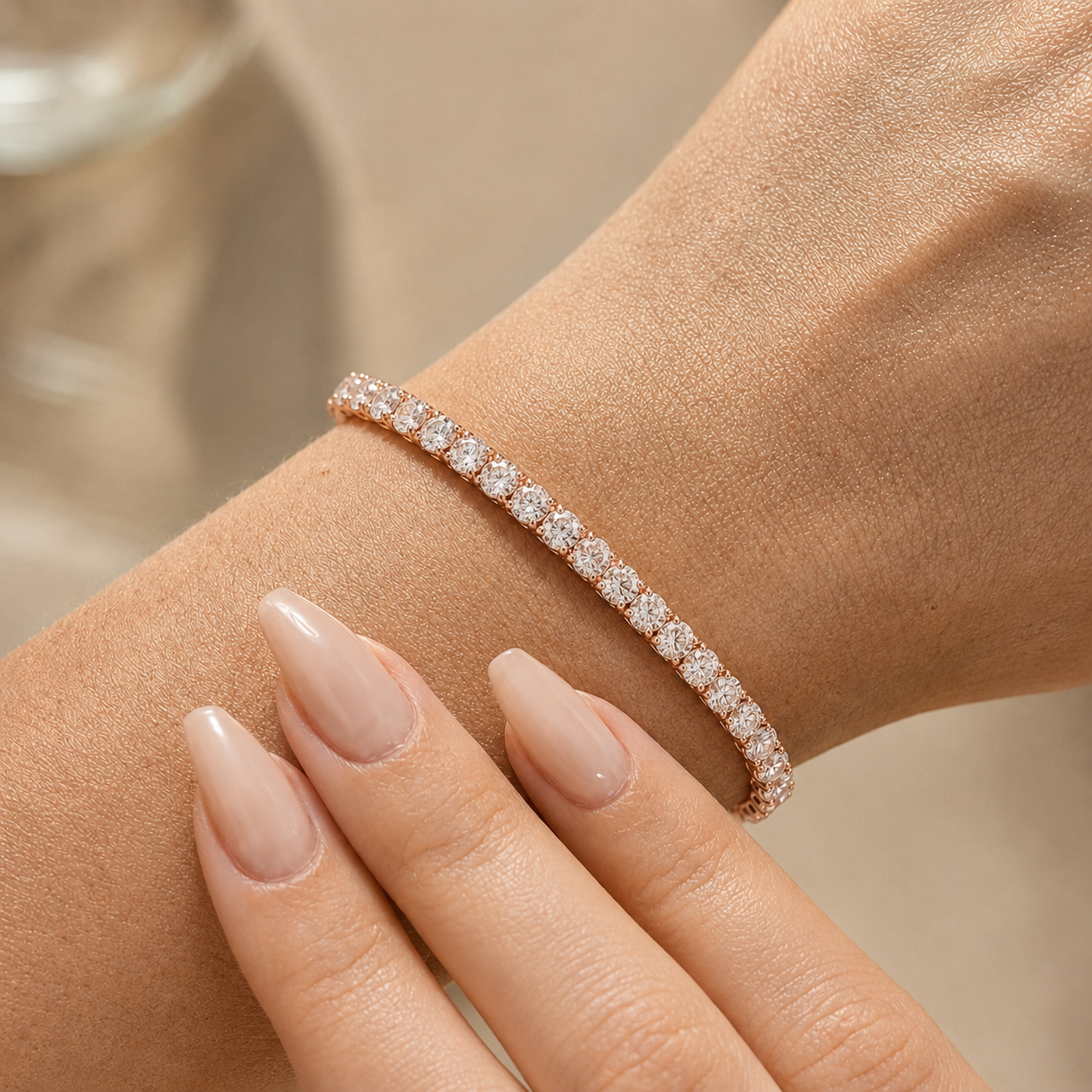Round Shaped Lab-Grown Diamond Tennis Bracelet in 14K Rose Gold