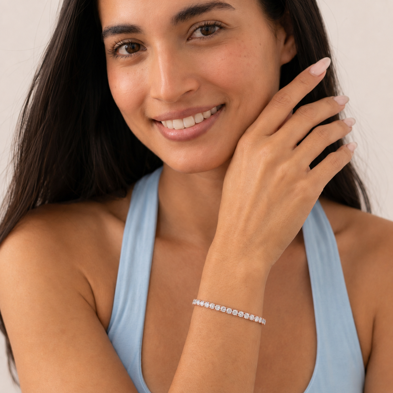 Round Shaped Lab-Grown Diamond Tennis Bracelet in 14K Rose Gold