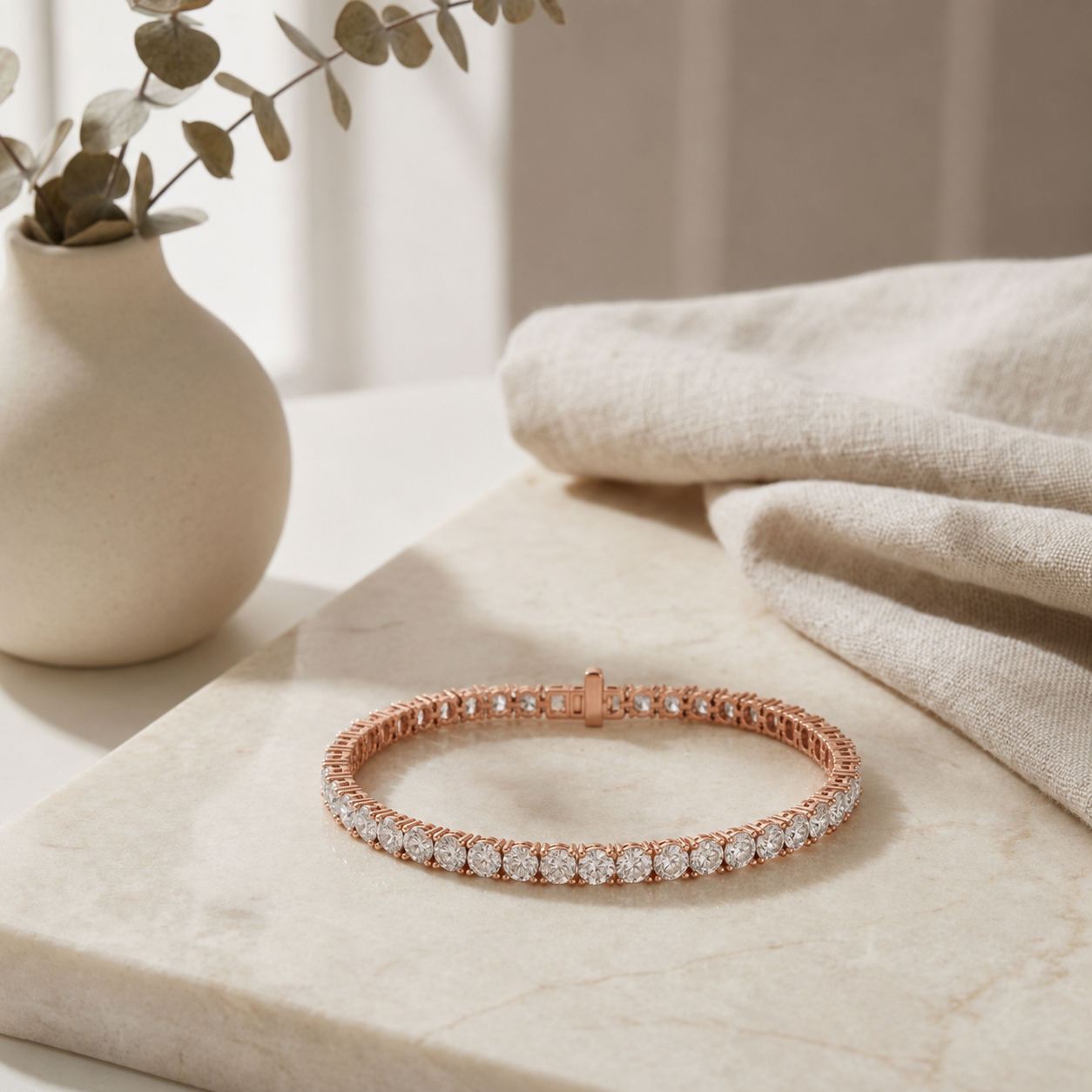 Round Shaped Lab-Grown Diamond Tennis Bracelet in 14K Rose Gold