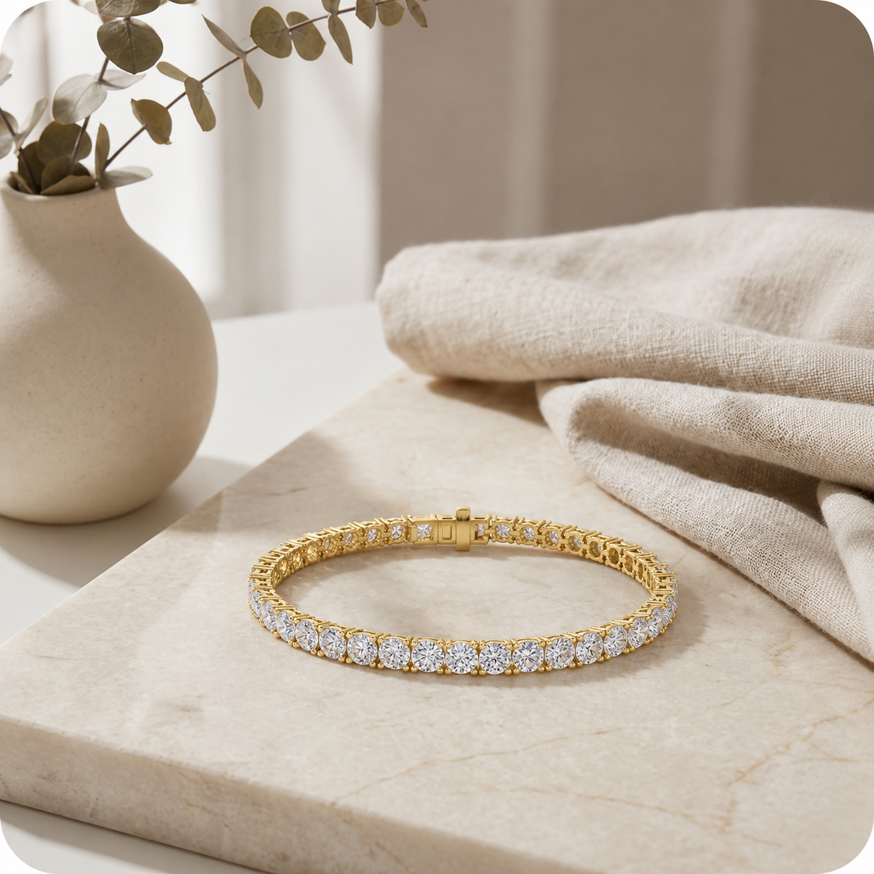 Round Shaped Lab Grown Diamond (F/VS) Classic Tennis Bracelet in 14K Gold