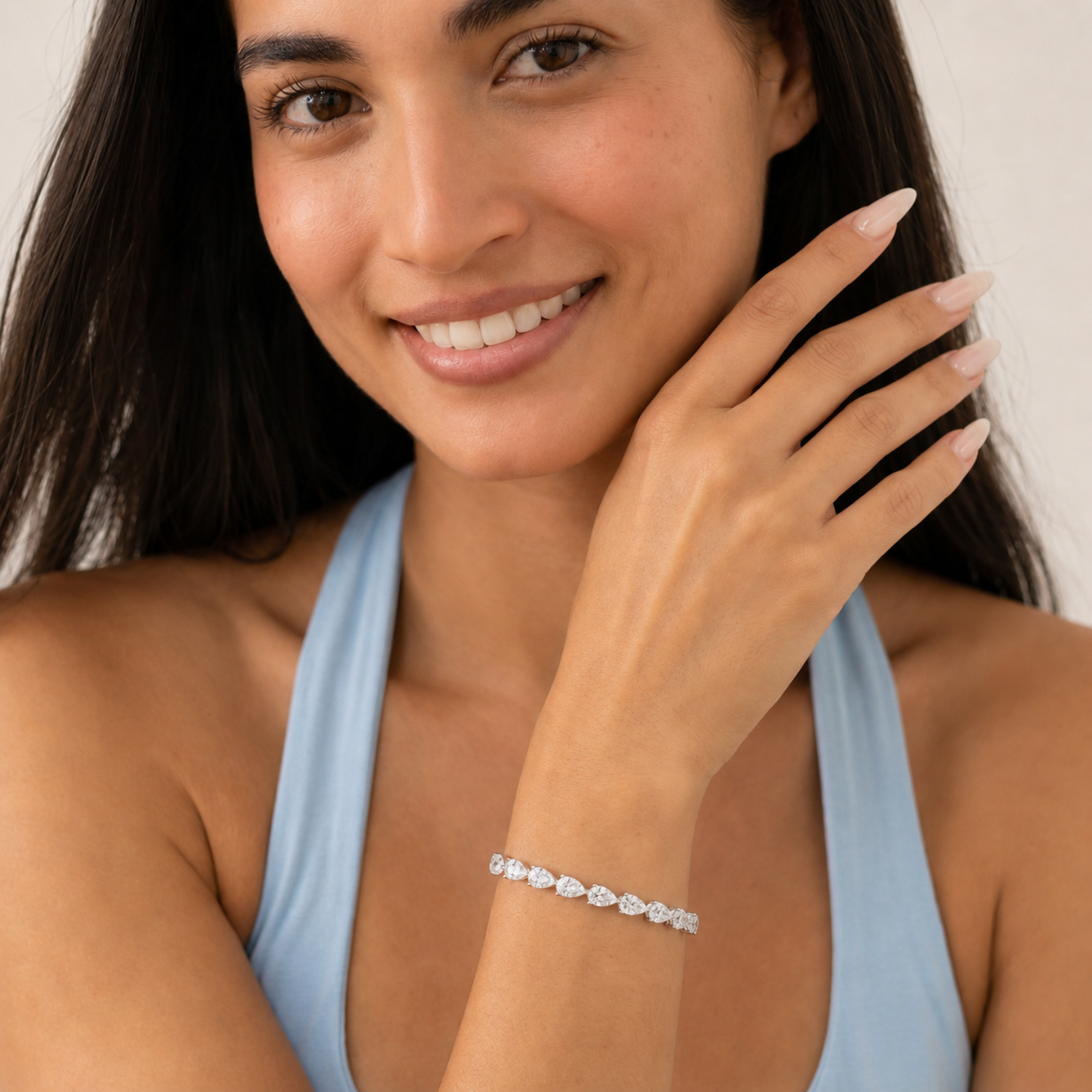 Pear (F/VS) Lab Grown Diamond Prong 14K White Gold Fancy Line Tennis Bracelet