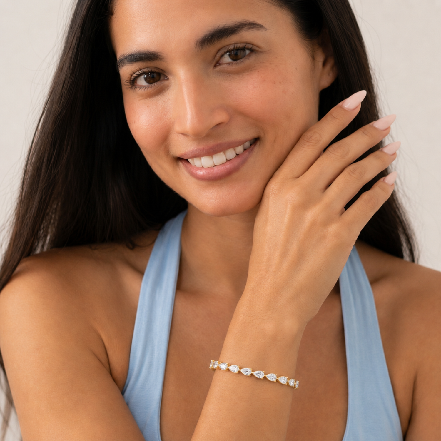 Pear (F/VS) Lab Grown Diamond Prong 14K Yellow Gold Fancy Line Tennis Bracelet