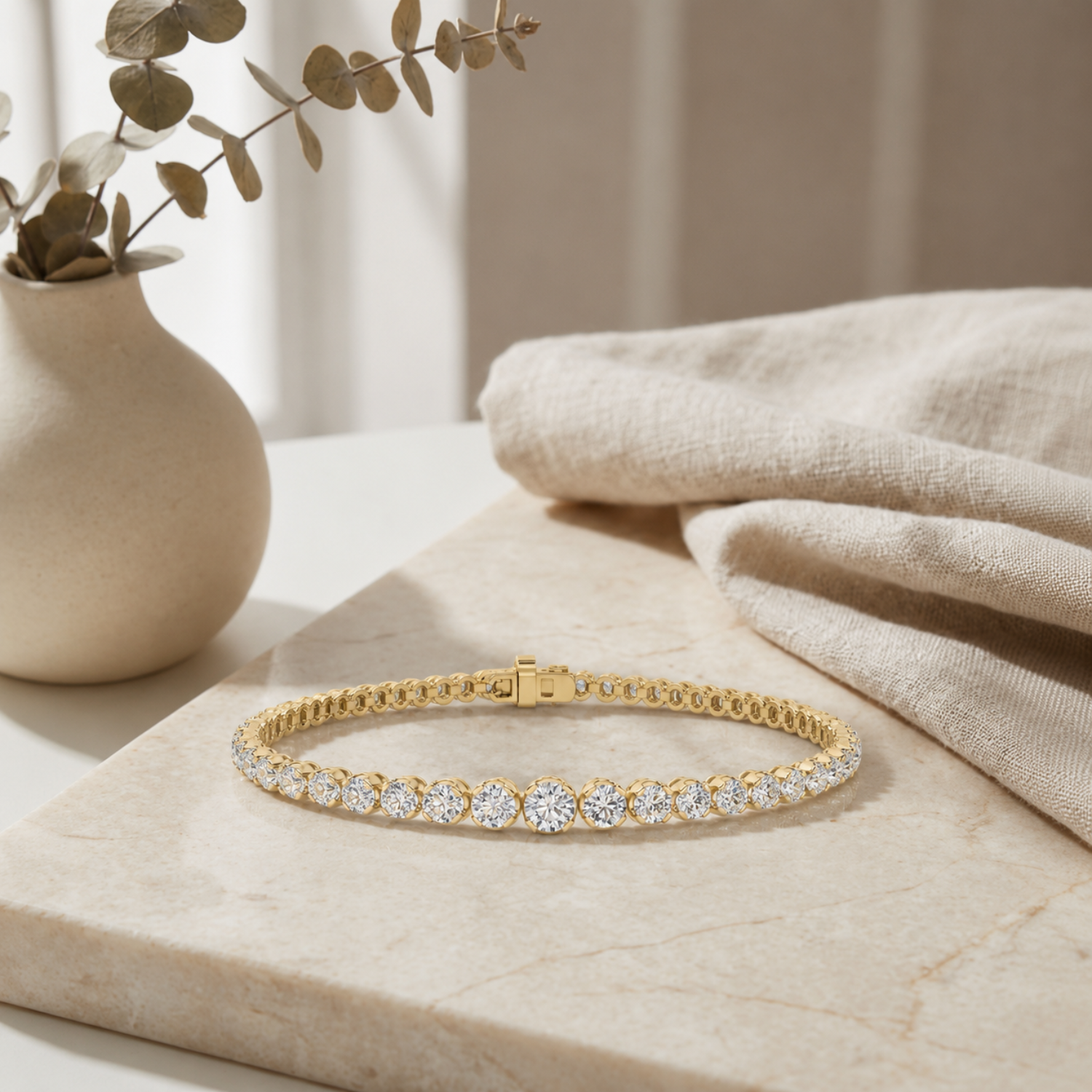 5 Ctw Round (F/VS) Lab Grown Diamond Bezel 14K Yellow Gold Graduating Tennis Bracelet