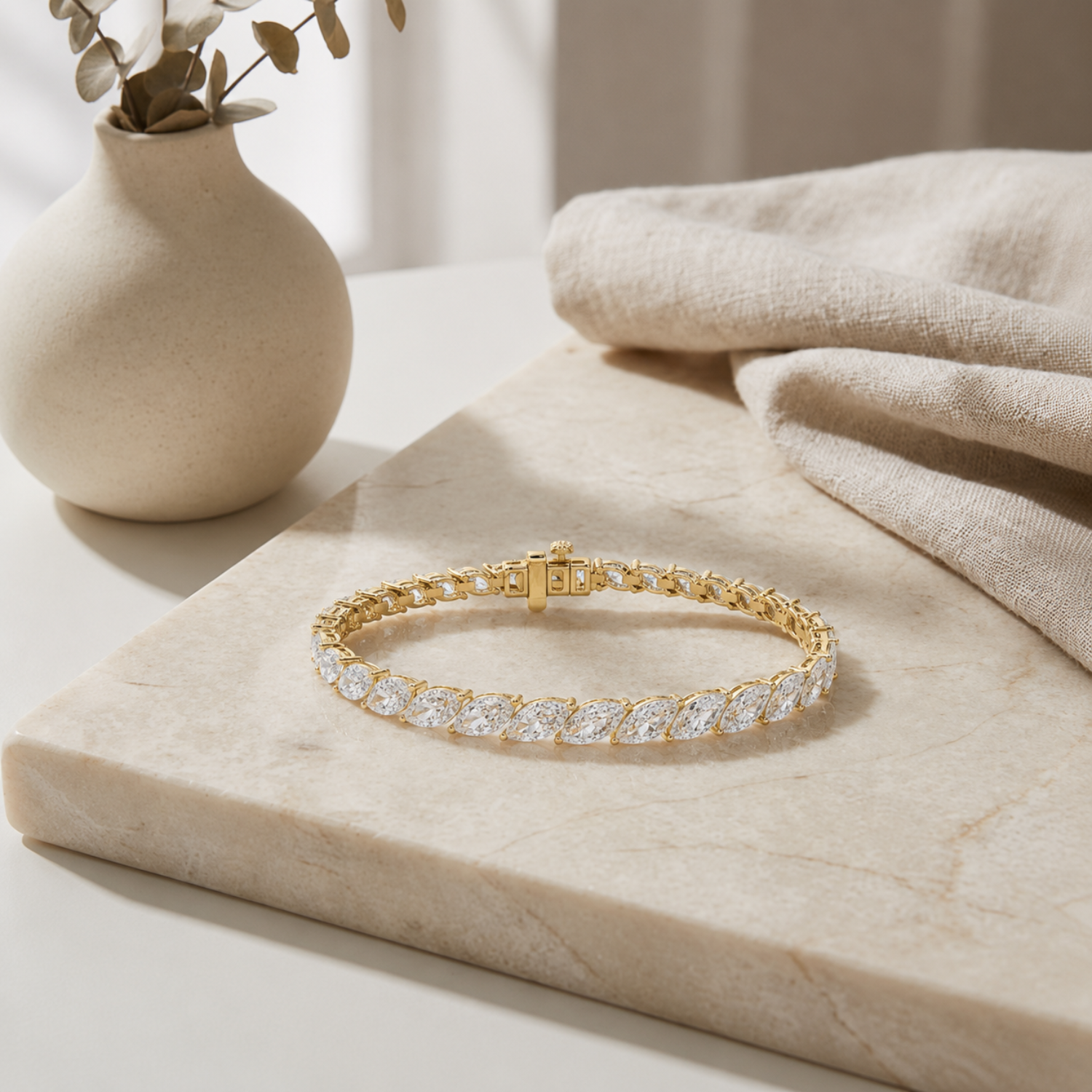 13 Ctw Marquise (F/VS) Lab Grown Diamond Prong 14K Yellow Gold Fancy Tennis Bracelet