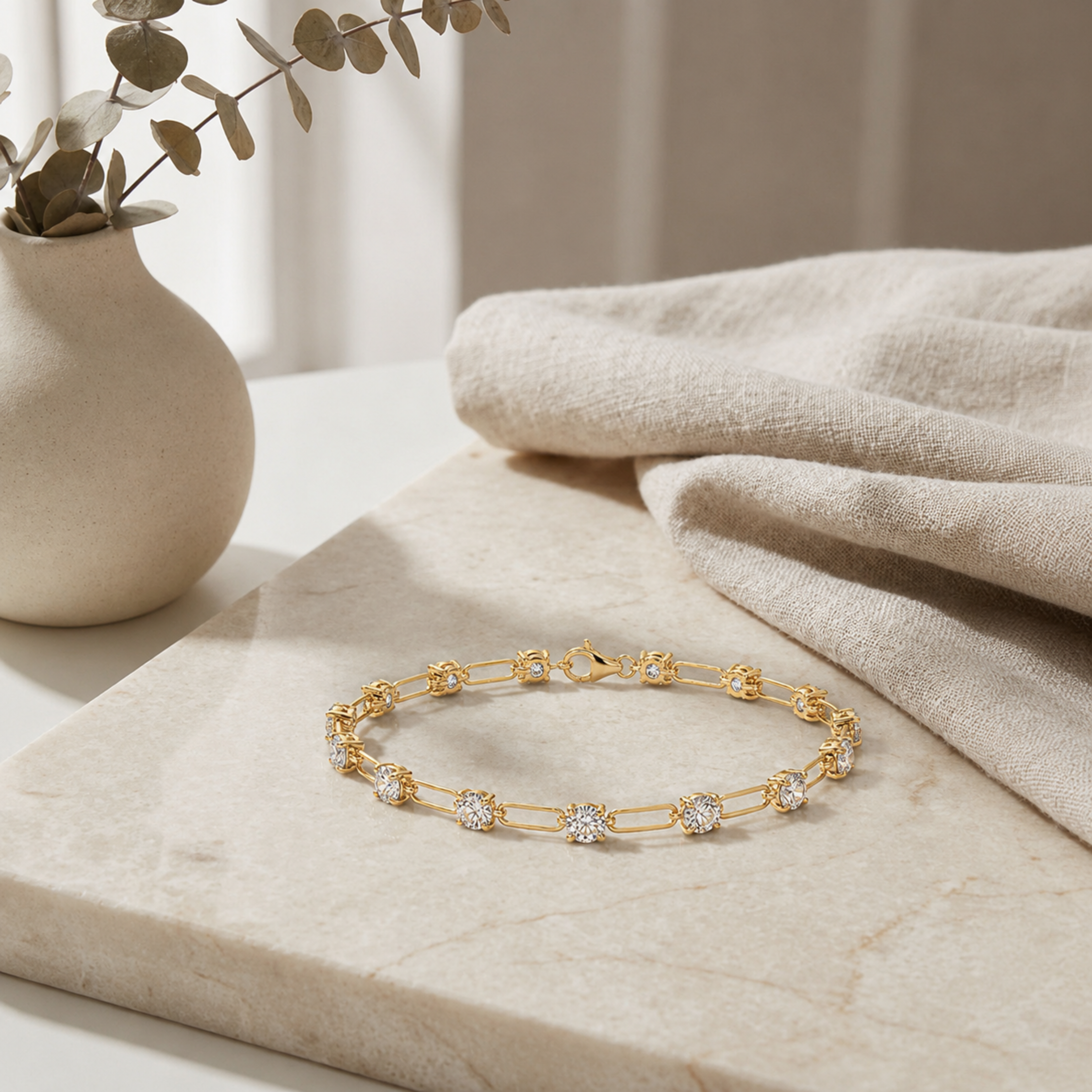 3Cttw Round Shaped Lab Grown Diamond (F/VS) Station Bracelet in 14K Gold